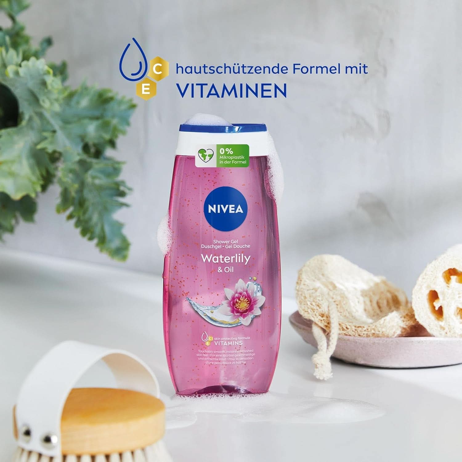 NIVEA Waterlily & Oil, Gel de duș cu parfum proaspăt de nufăr, pH neutru, 250 ml Duș și baie Naty Shop