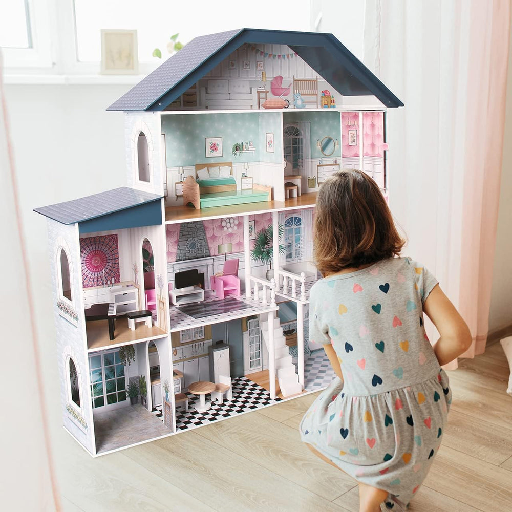 Deqube 913D00016 Casă de păpuși din lemn, 4 etaje, Premium