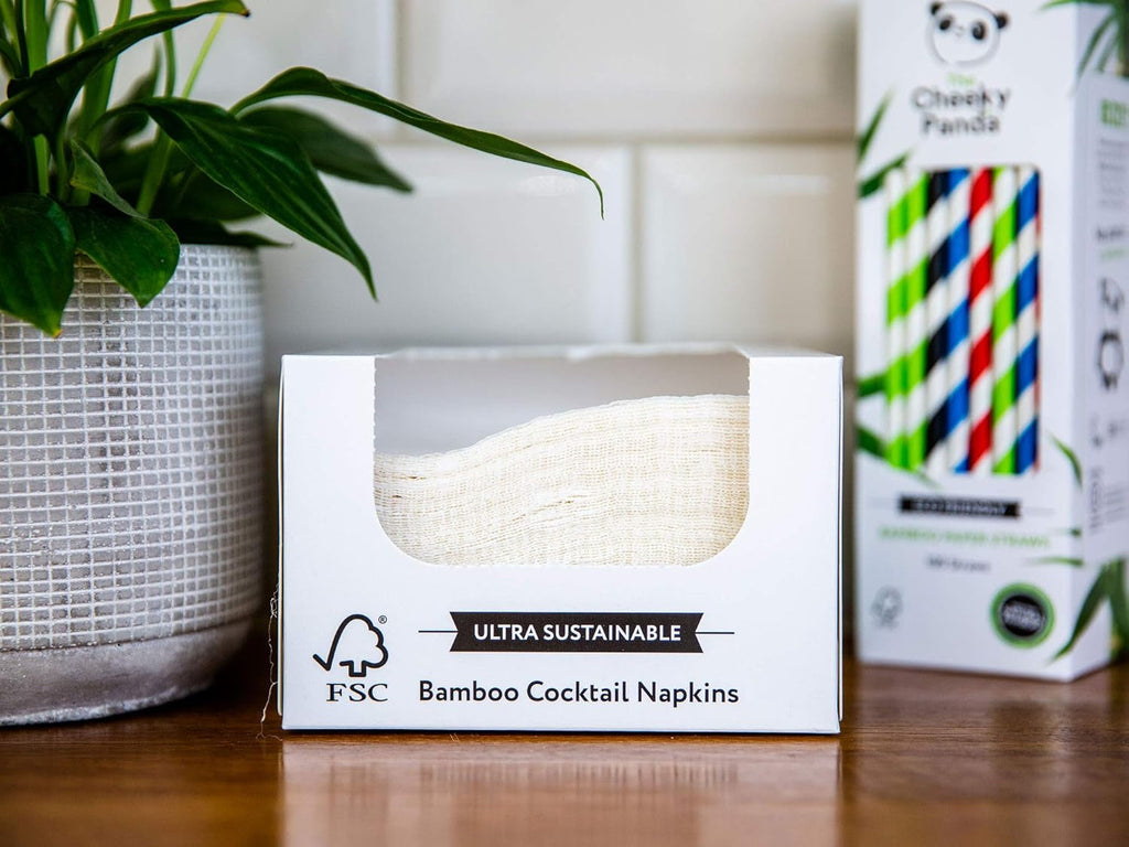 Șervețele cocktail din bambus The Cheeky Panda | șervețele albe 100 bucăți șervețele de hârtie