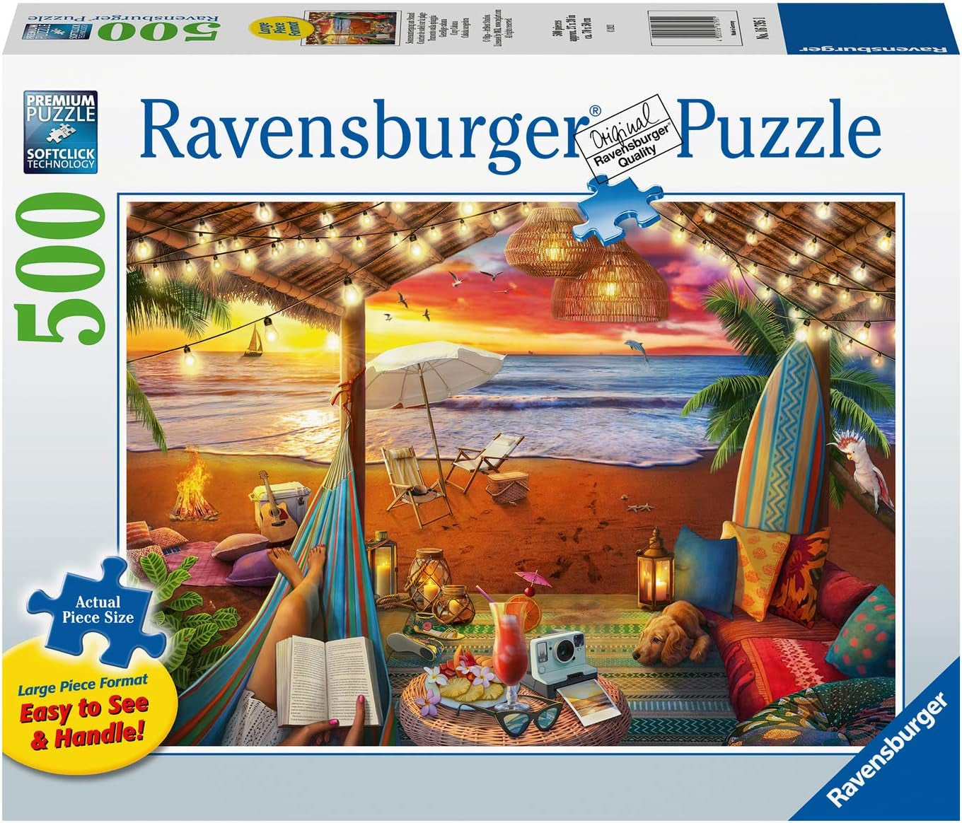 Ravensburger Puzzle 16795 - Apus de soare pe plajă - 500 Piece Puzzle pentru adulți și copii de la 10 ani, cu piese de puzzle mai mari [Exclusiv pe Amazon] Puzzle Naty Shop