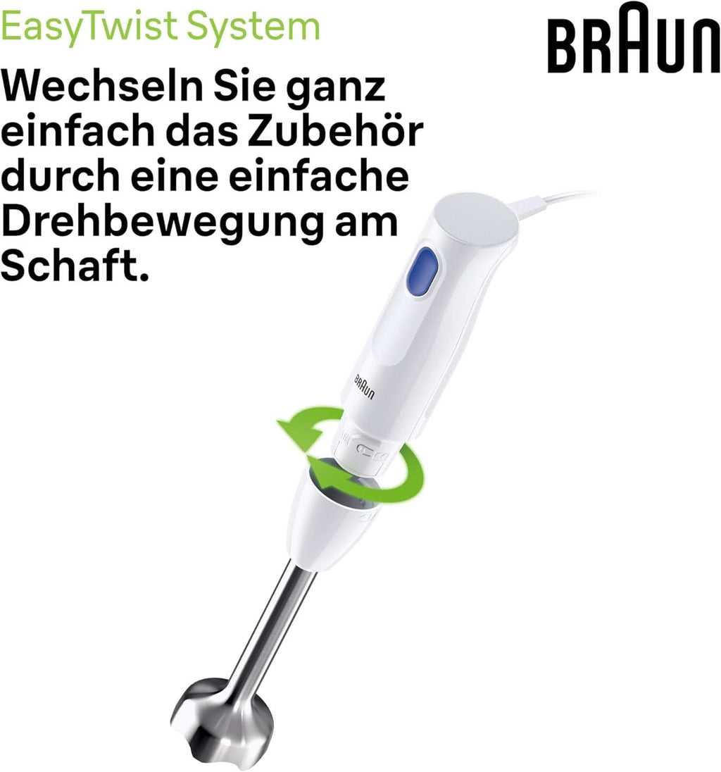 Braun Stabmixer MQ10.001M Multiquick 1 - Extra Leichter Pürierstab Mit Edelstahl-Mixfuß Und Easytwist System, Inkl. 600 Ml Mix- & Messbecher, 450 Watt, Weiß Mama si Copilul Naty Shop