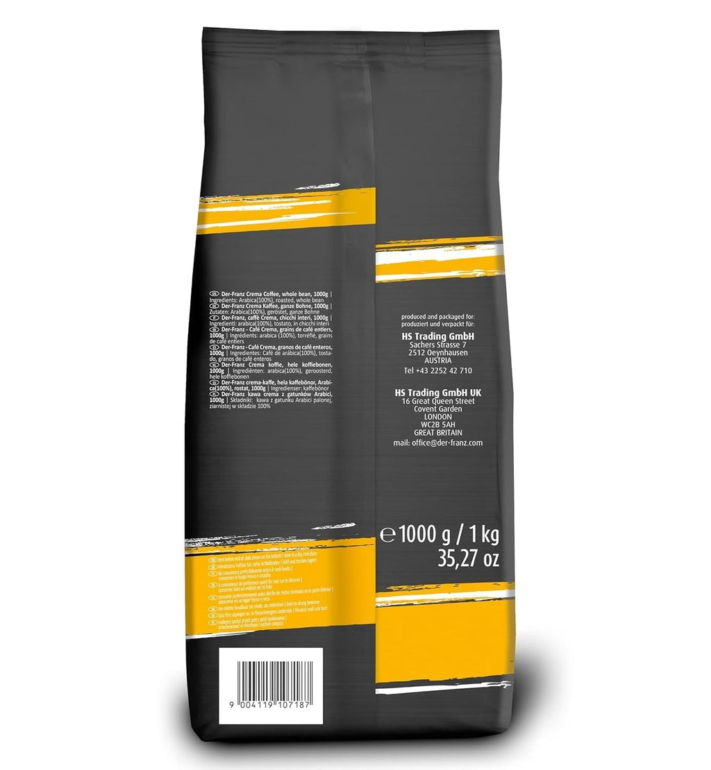 DER-FRANZ Cafea Crema, Intensitate 4/5, 100% Arabica, boabe de cafea întregi, 4 X 1000 G Cafea Naty Shop