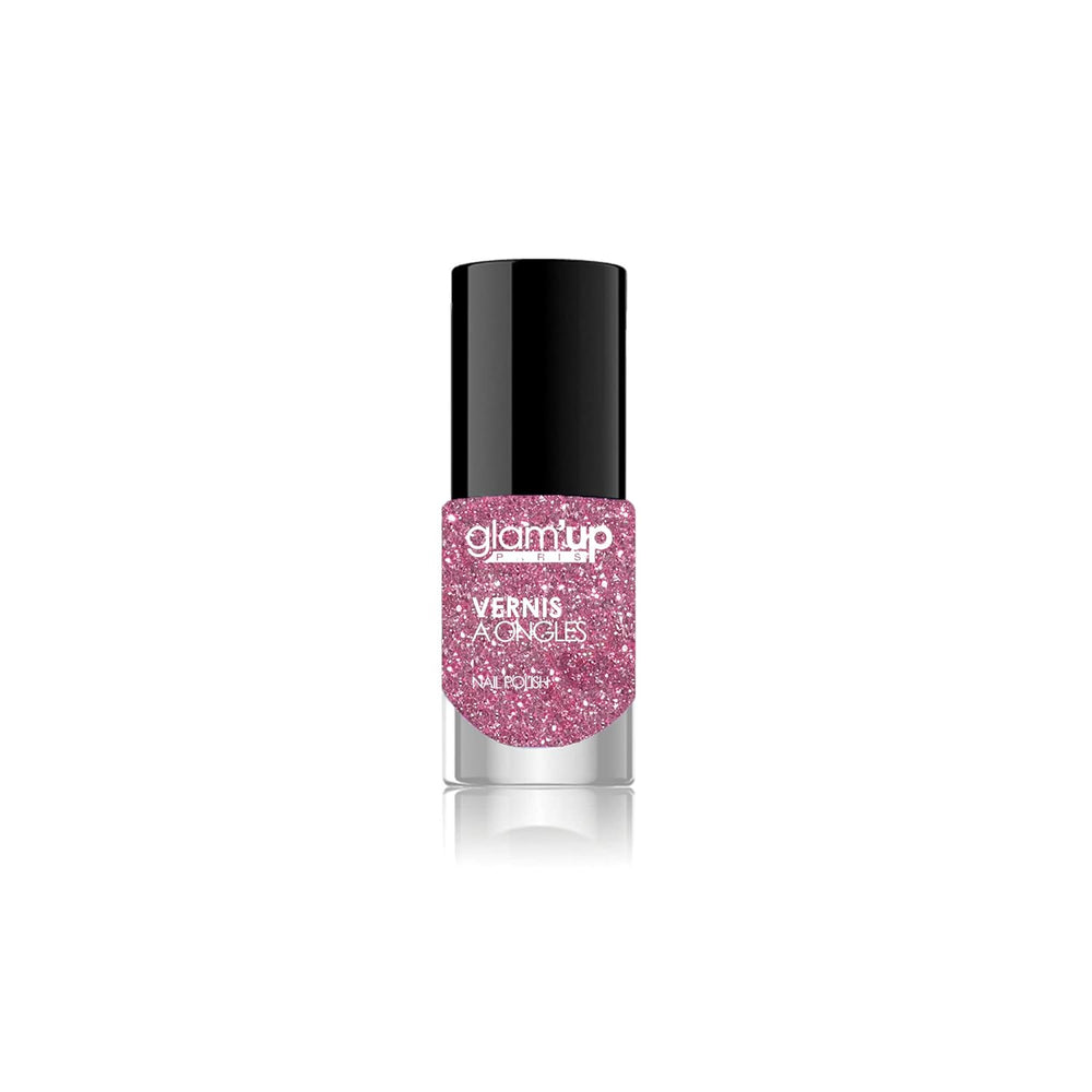 Glam'Up Paris, ultraglänzender, langanhaltender, schnell trocknender Nagellack, Nr. 129, rosa Glitzer