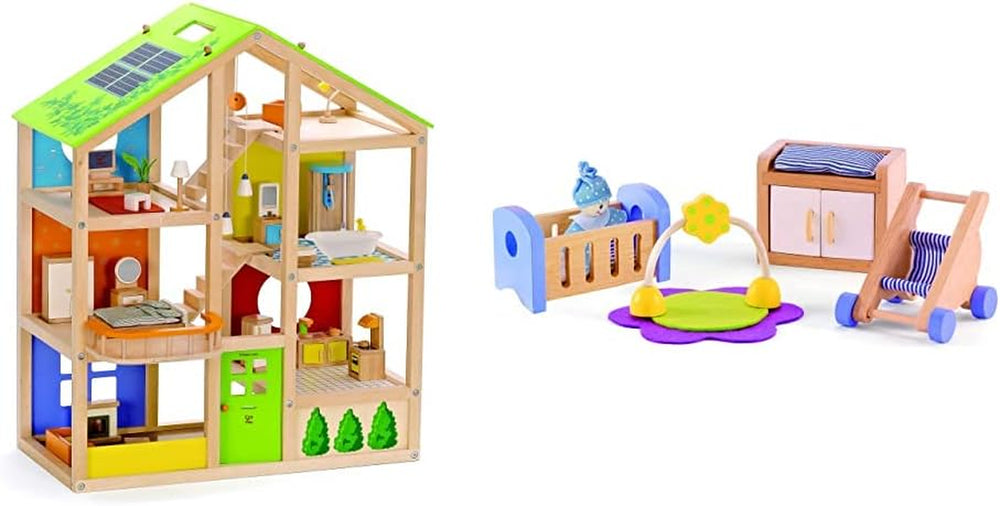 E3401 - Casa Four Seasons (mobilată), casă de păpuși cu accesorii, din lemn și E3459 - Cameră pentru bebeluși
