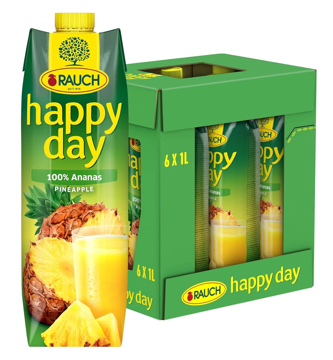 Rauch Happy Day Ananas | Explosion tropischer Aromen | Hergestellt aus 100 % konzentriertem Ananassaft | 6 x 1 Liter, Tetra Prisma Alkoholfreie Getränke Naty Shop