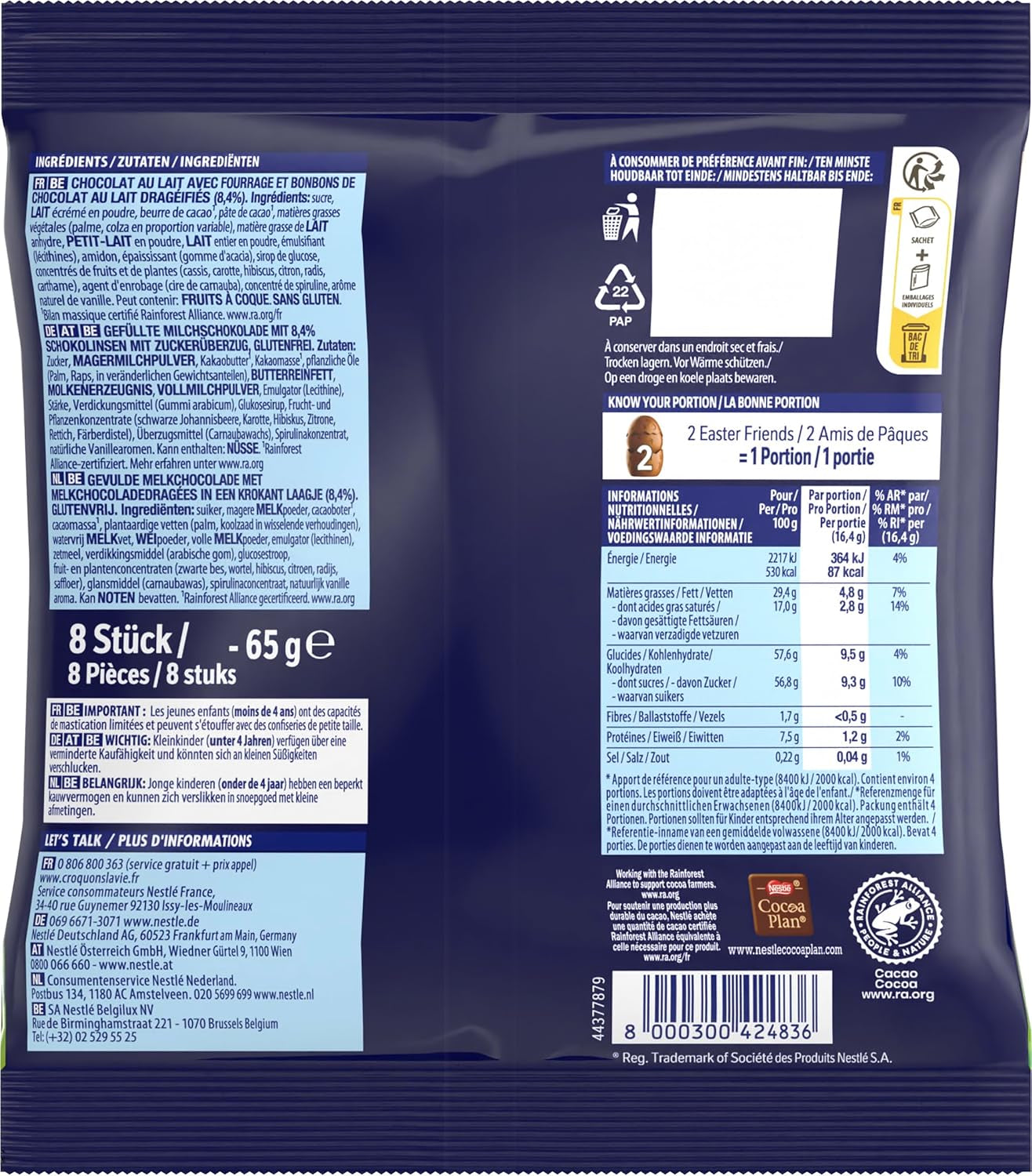 NESTLÉ SMARTIES Osterfreunde, Figuren zum Thema Ostern, aus feiner Vollmilchschokolade mit cremiger Füllung und farbigen Mini-Linsen mit SMARTIES-Schokolade, 1 Packung (1 x 65g)