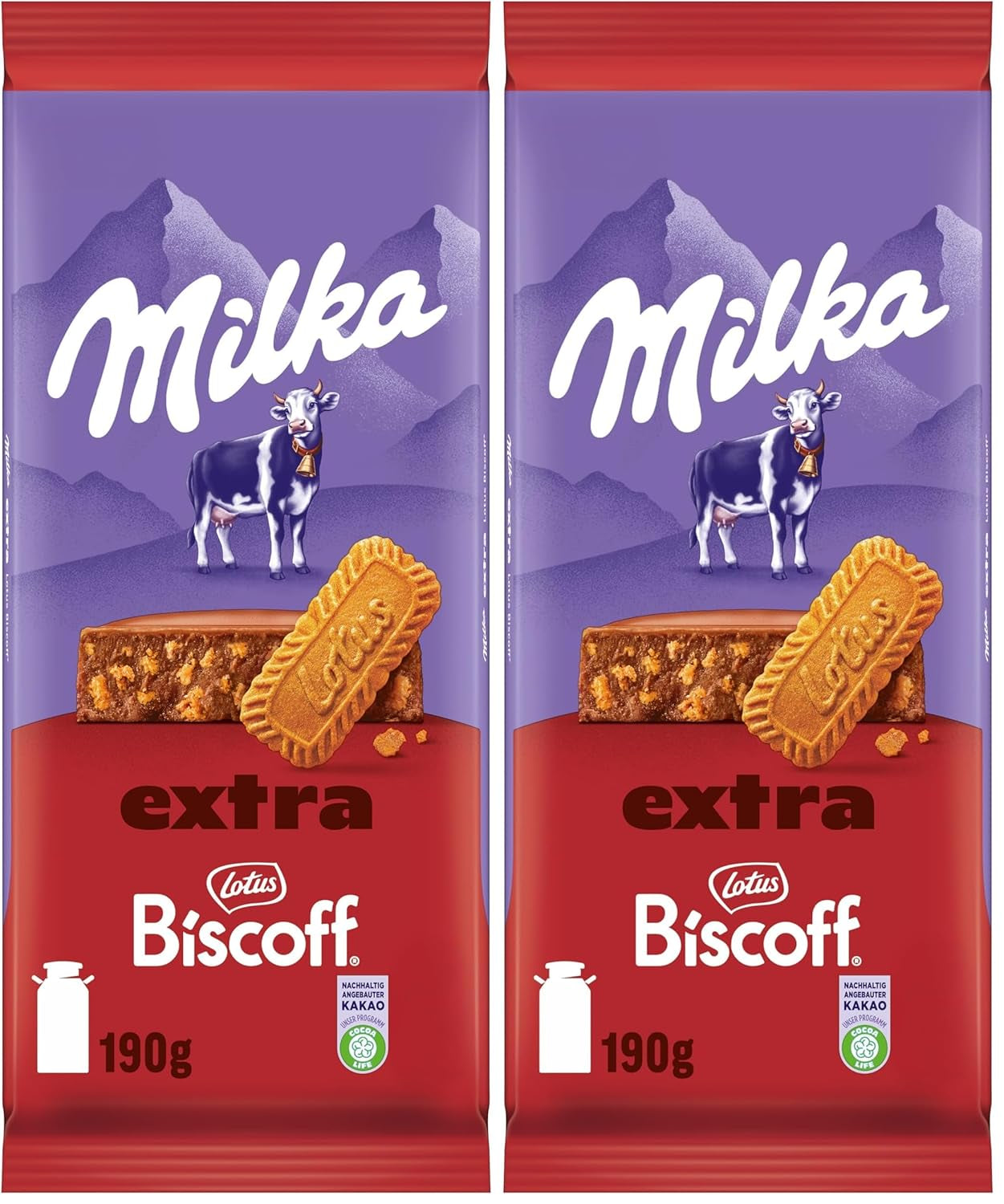 Milka Extra Biscoff Schokolade – Alpenmilchschokolade mit knusprigen Lotus Biscoff Keksstückchen – 190g