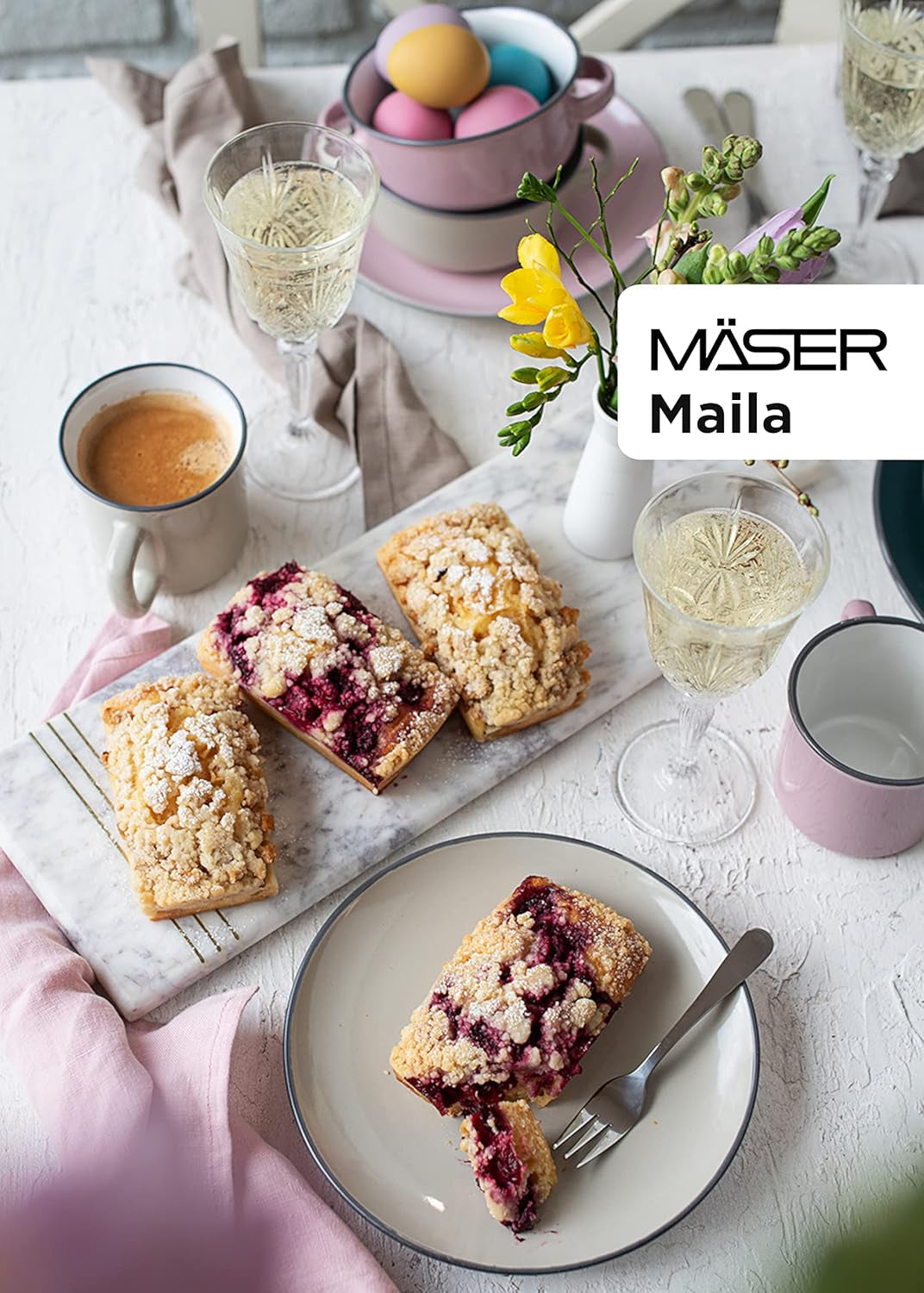 Mäser Geschirr-Set, Steingut Maila Rosa/Grau/Blau/Grün, 4-Personen-Set Seturi vesela masa Naty Shop