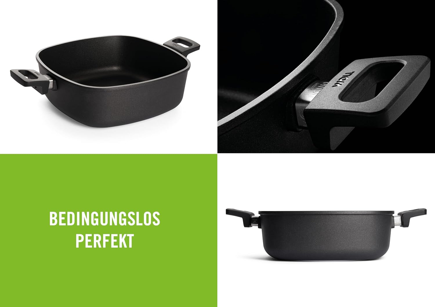 Woll Nowo Titanium Guss-Kasserolle Viereckig - Induktiv -, 28 X 28 Cm, 10 Cm Hoch, 6.0 Liter, Mit 2 Seitengriffen - Geeignet Für Alle Herdarten, Aluminium, Backofenfest, Schwarz Formen und Tabletts zum Backen Naty Shop