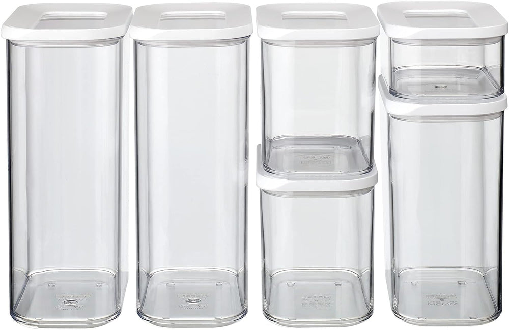 Mepal set de 6 borcane de depozitare cu capace - Recipiente dreptunghiulare pentru alimente - Organizator de bucătărie din plastic - Recipiente de depozitare etanșe - 2x 2000 ml, 2x 1000 ml, 1x 1500 ml & 1x 425 ml - Alb Cutii depozitare alimente Naty Shop