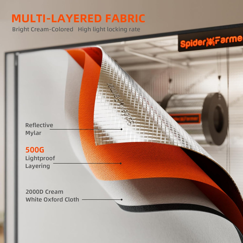Spider Farmer Pro 70 x 140 x 200 cm großes Wachstumszelt mit Rolltür, Beobachtungsfenster, abnehmbarer Bodenplatte, Mylar 2000D-Gewebe, für Indoor-Hydrokulturen mit SF4000, G4500, SE4500