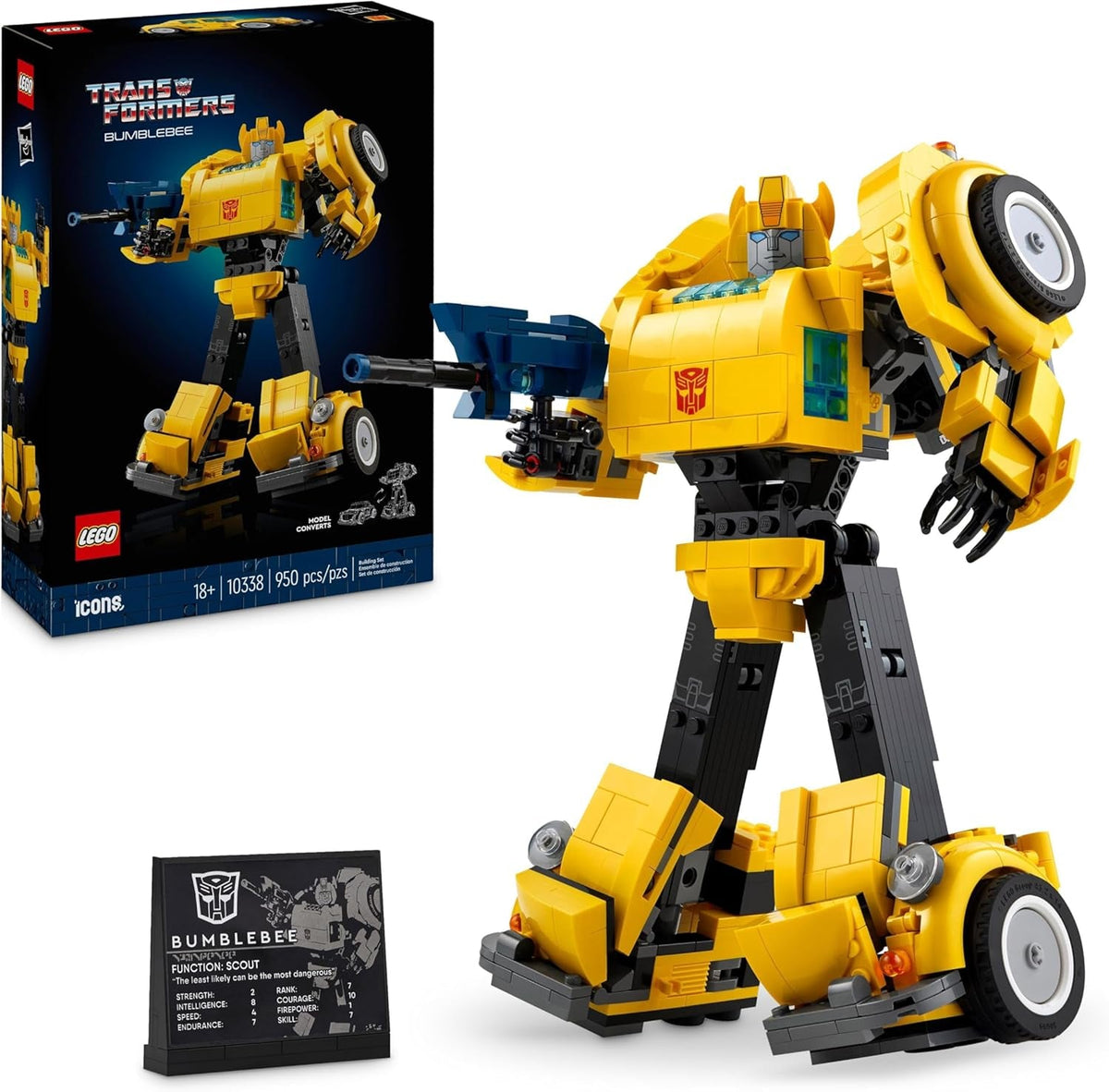LEGO Icons Transformers Bumblebee, Roboter-Actionfigur zum Sammeln für Erwachsene, Filmbauset für Science-Fiction-Fans, kann in ein Auto verwandelt werden, Abenteuerspielzeug 10338 Bausätze Besuchen Sie den LEGO-Store Standardtitel