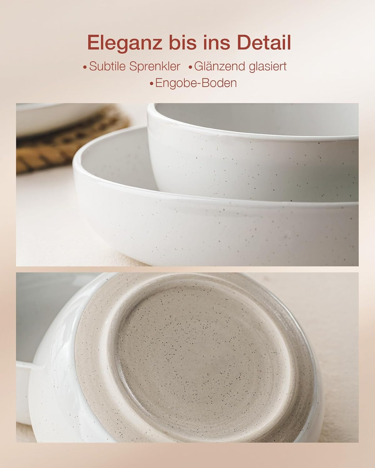 Set de veselă Milkyway, set de farfurii cu 18 piese, set de veselă din gresie pentru 6 persoane cu farfurii de cină, farfurii de desert, boluri pentru cereale, potrivit pentru cuptorul cu microunde și mașina de spălat vase, alb