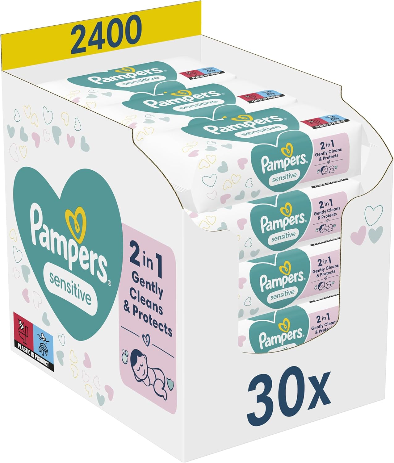 Pampers Sensitive Baby-Feuchttücher, 15er-Pack mit 80 Tüchern, 1200 Baby-Feuchttücher, 2-in-1, sanfte Reinigung und Hautschutz