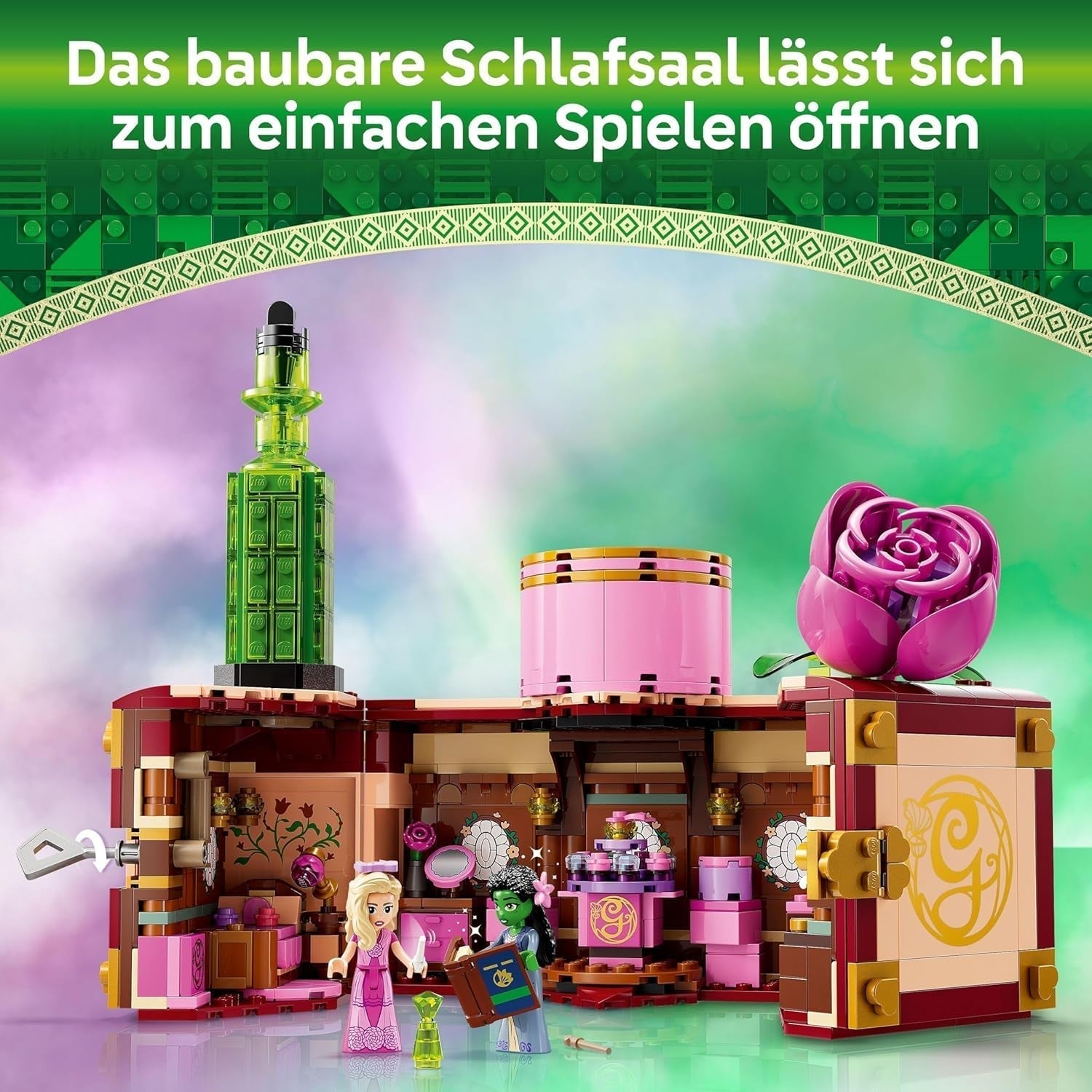 LEGO Schlafzimmer der bösen Glinda und Elphaba – Puppenhaus mit 2 Mini-Puppen von Witches of Oz, coolen Accessoires wie Blumen und Outfits – Kreatives Spielzeug für Mädchen ab 8 Jahren und Fans – 75683 Bausätze Besuchen Sie den LEGO-Store