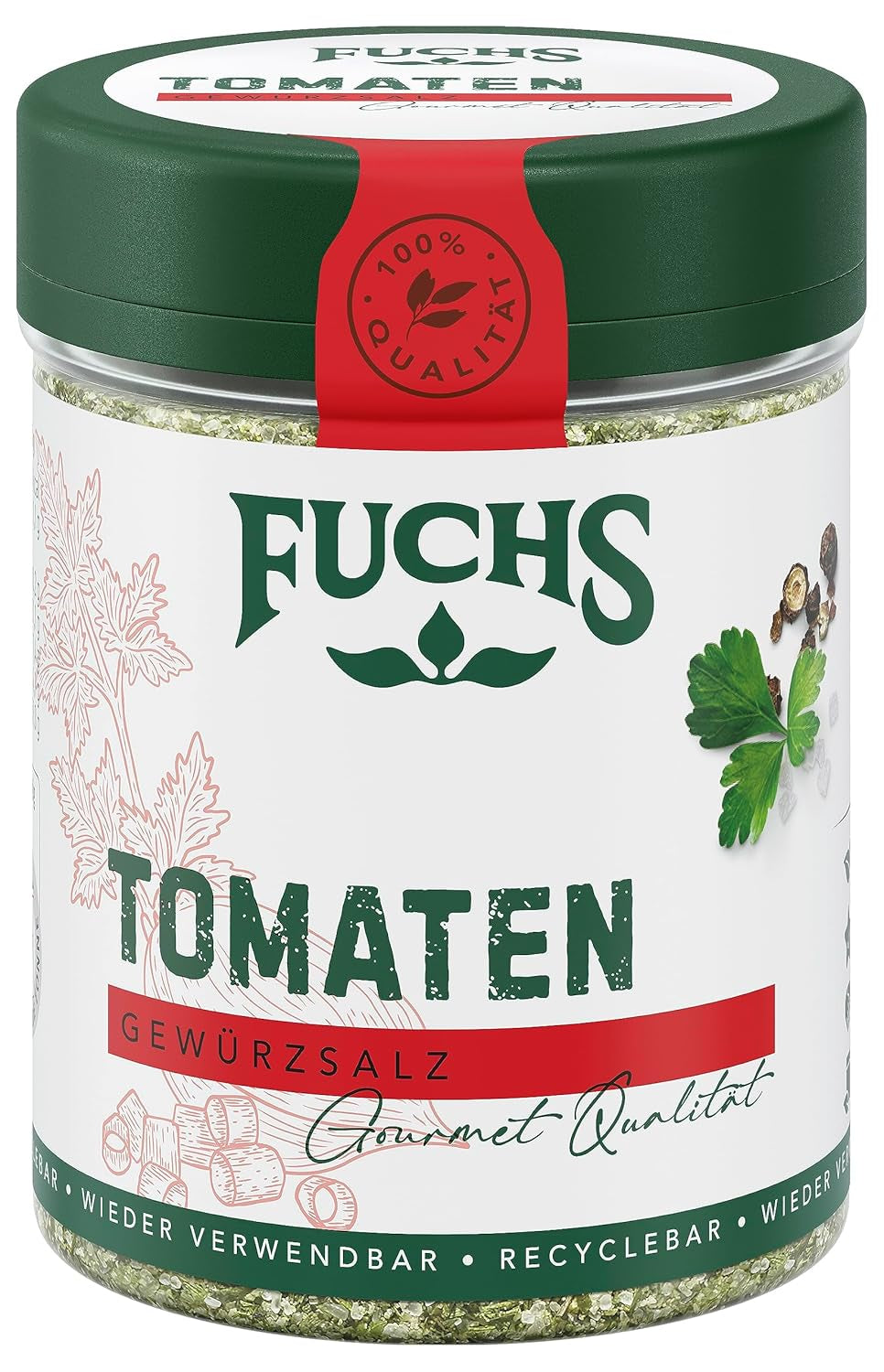 Fuchs Gewürze - Tomatengewürz - Gewürzsalz für Tomatenbrot, Frühstücksei oder Steak - natürliche Zutaten - 90 g in wiederverwendbarer, recyclebarer Dose