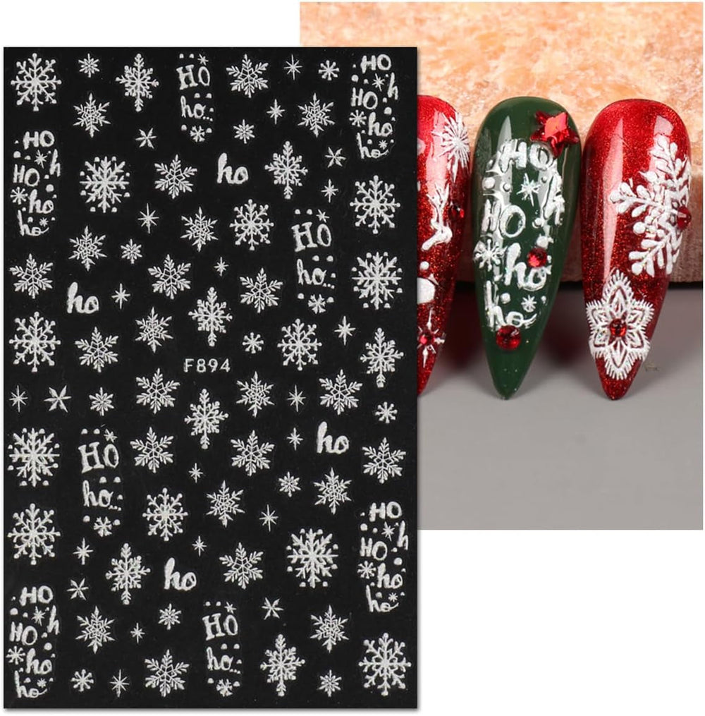 JMEOWIO Nagelsticker Weihnachten Weiß Glitter 8 Blatt Nail Art Sticker Selbstklebend Nagelaufkleber Schneeflocke Winter Holiday Dekoration Nageldesign Zubehör