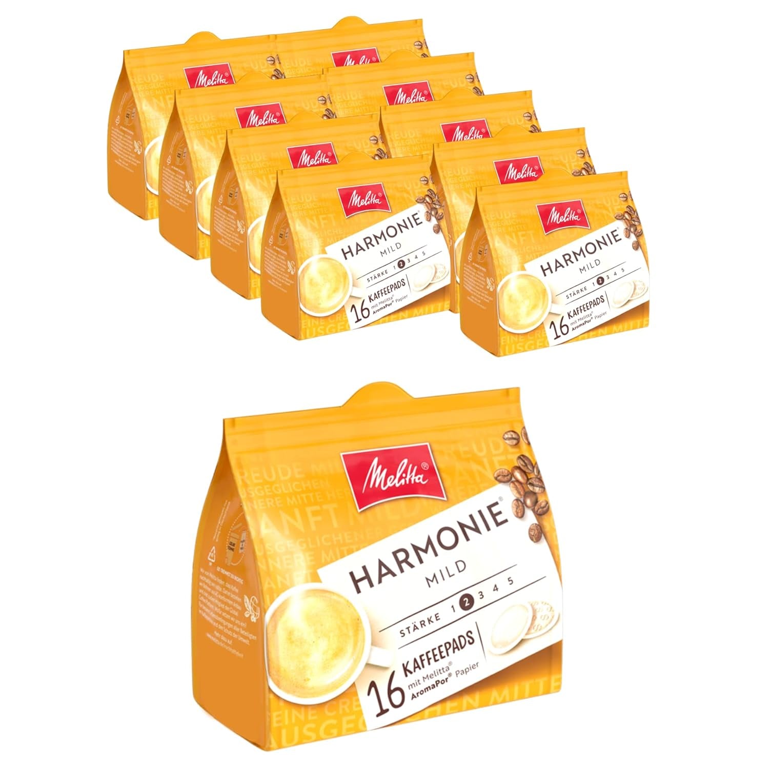 Melitta BellaCrema Intenso gemahlener Röstkaffee in Kaffee-Pads 10 x 16 Pads & Harmonie mild gemahlener Röstkaffee in Kaffee-Pads 10 x 16 Pads
