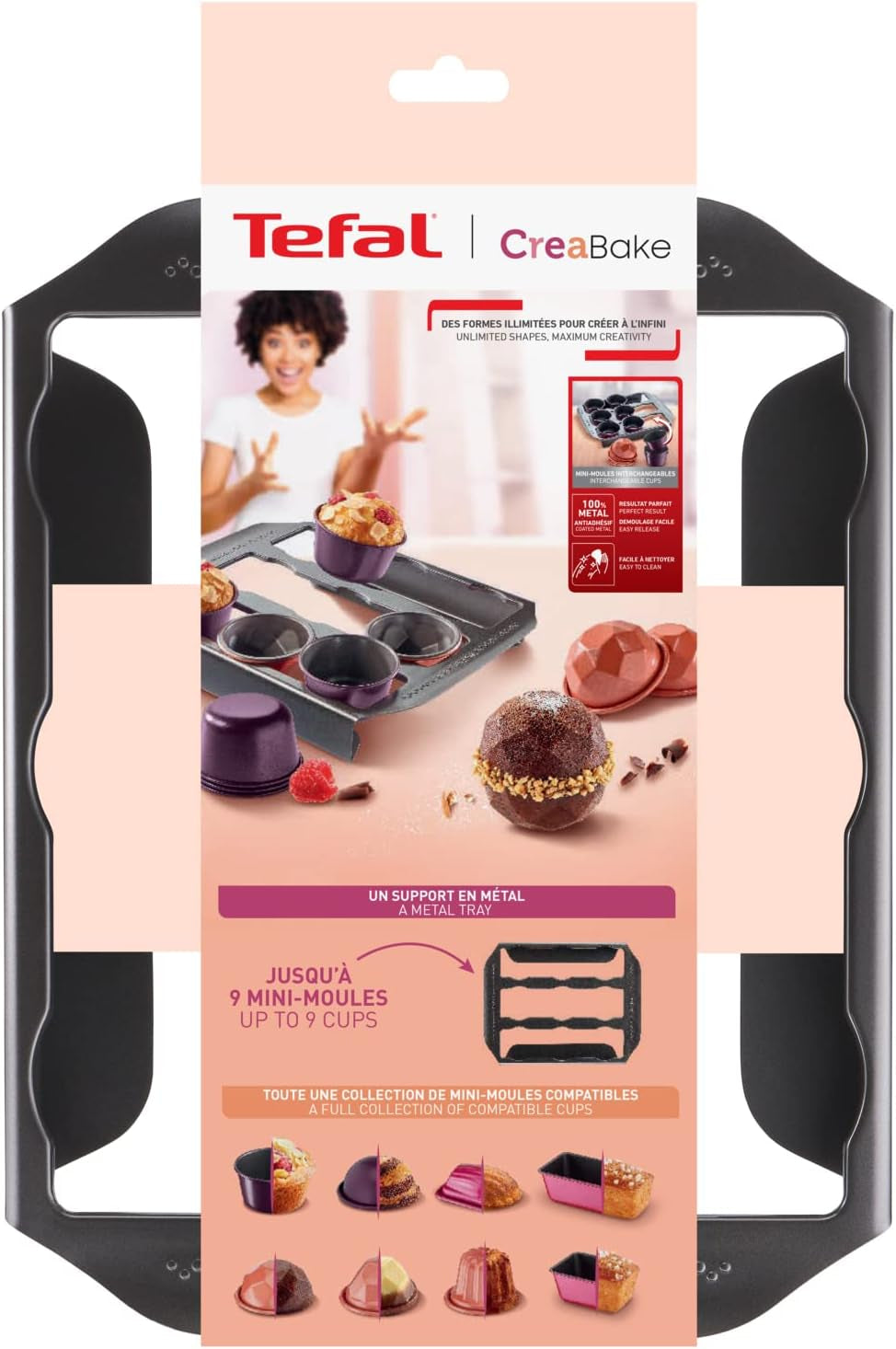 Tefal Creabake J3040104 Kuchenform, 9 Mulden, Antihaftbeschichtung, Austauschbar, Perfektes Backen, Kreative Und Leckere Rezepte, Nicht Compaible Mit Cake Factory, Creabake Formen und Backbleche Naty Shop
