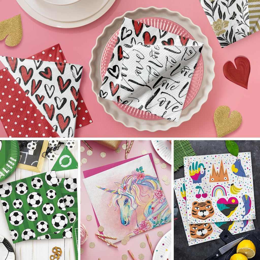 PAW - Șervețele 3 straturi (33 X 33 Cm) I 20 bucăți I Perfect pentru petreceri, zile de naștere, sărbători I Decorațiuni de masă pentru petrecerile copiilor - Șervețele de hârtie colorate cu motiv - Ice Cream I Ice Cream