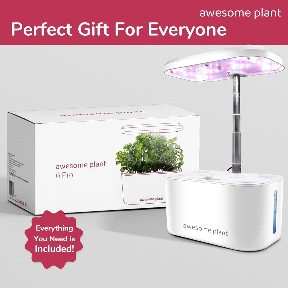Kit sistem de creștere hidroponică 6Pro (6 capsule), kit de grădinărit interior cu rezervor de apă de 3 litri, 3 moduri de creștere și pompă silențioasă, kit pentru cultivarea ierburilor și a salatelor acasă, înălțime reglabilă până la 33,0 cm, alb