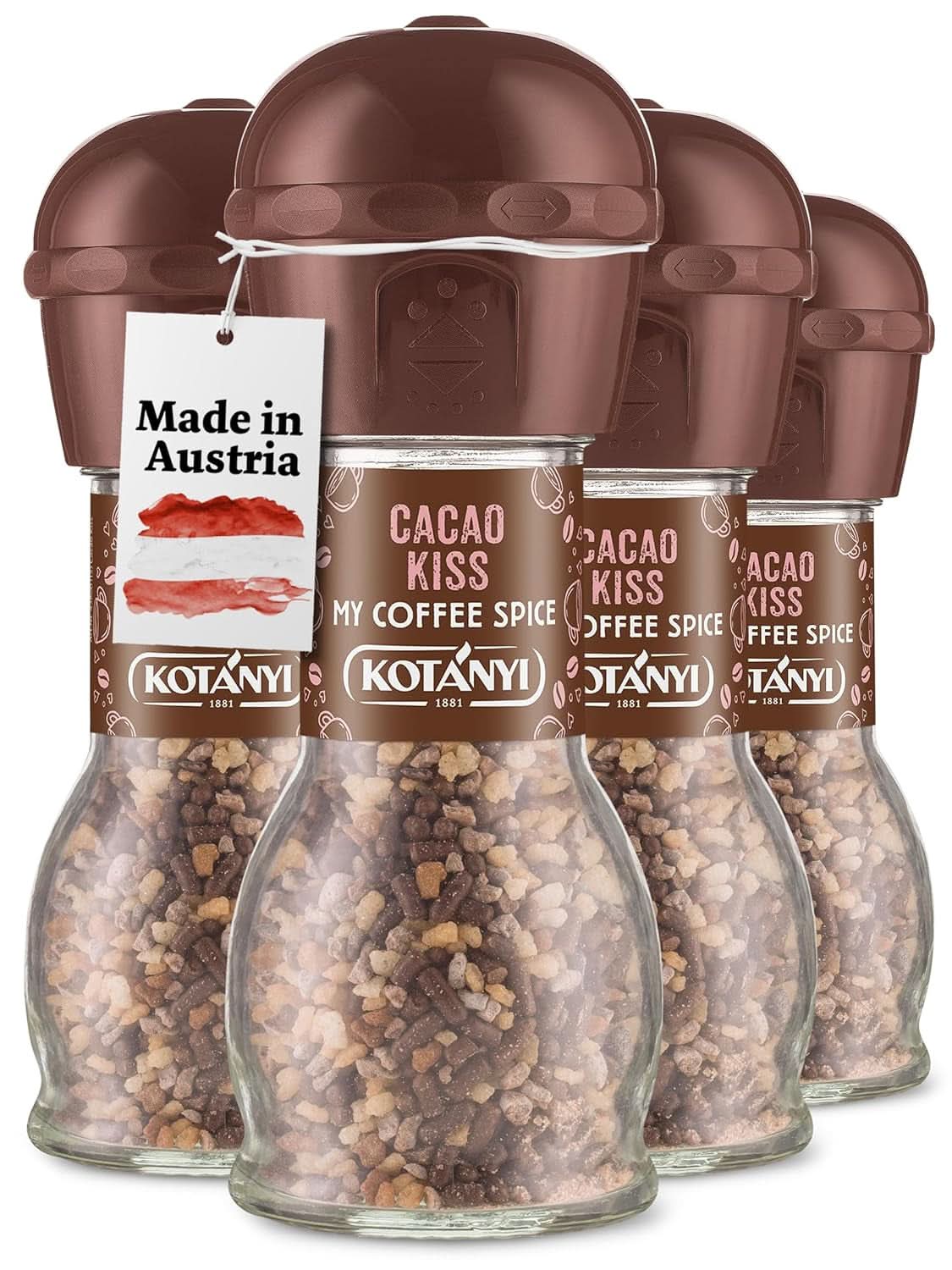 Topping für Kaffee Kotanyi Cacao Kiss | Wunderbare Schokolade mit feinen Schokoladenstückchen, 4er Pack (4 x 63 Gramm) Naty Shop Cacao Kiss 4 x 63 Gramm