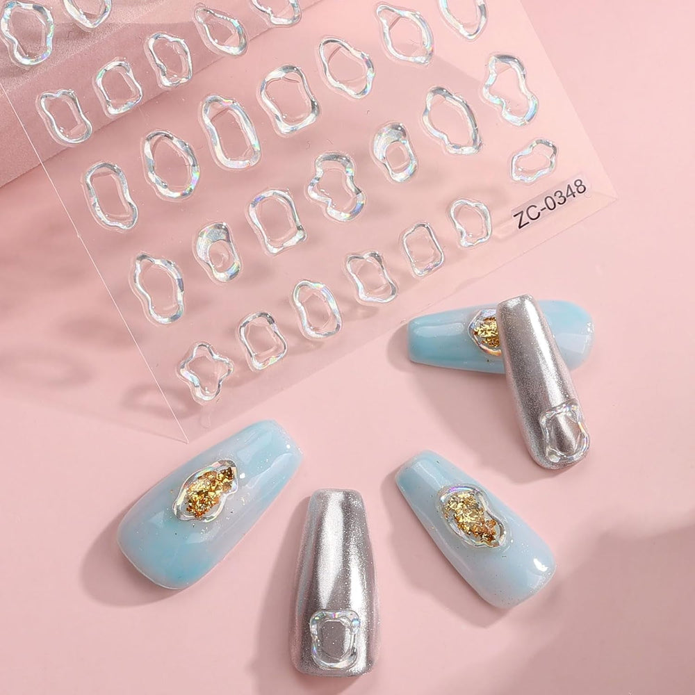 JMEOWIO 6 Blatt 3D Nagelsticker Goldene Unregelmäßige Geometrische Nail Art Sticker Selbstklebend Nagelaufkleber 5D Stereoskopisch Dekoration Nageldesign Zubehör