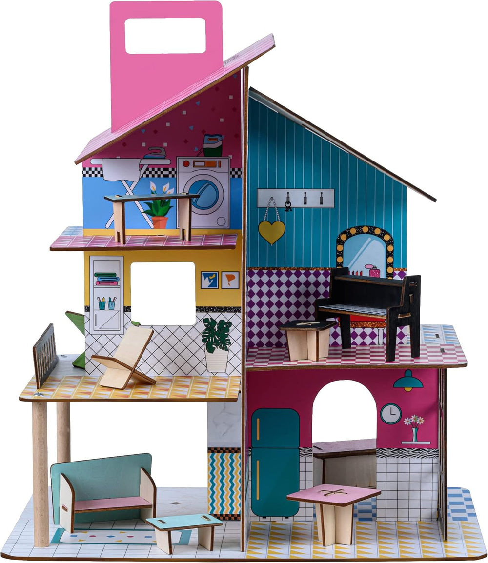 Olivia'S Little World 360 Puppenhaus aus Holz für Kinder, 8,9 cm große Puppen und 12 Zubehörteile, mehrfarbig, TD-13260C, Puppenhäuser, Naty Shop