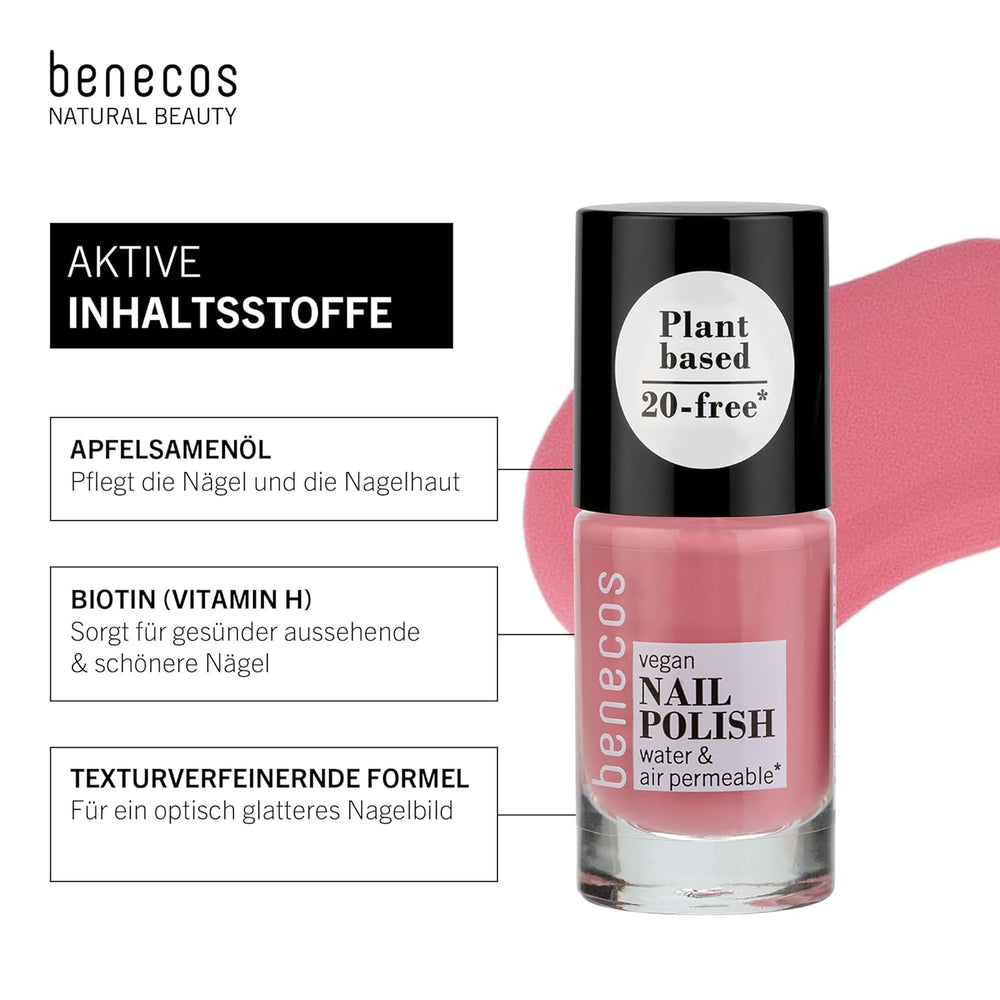 Benecos 20-Free Vegan Nail Polish Bubble Gum – pflanzlicher Nagellack – schnell trocknend und langlebig – wasserdurchlässig – angereichert mit Biotin – 5 ml