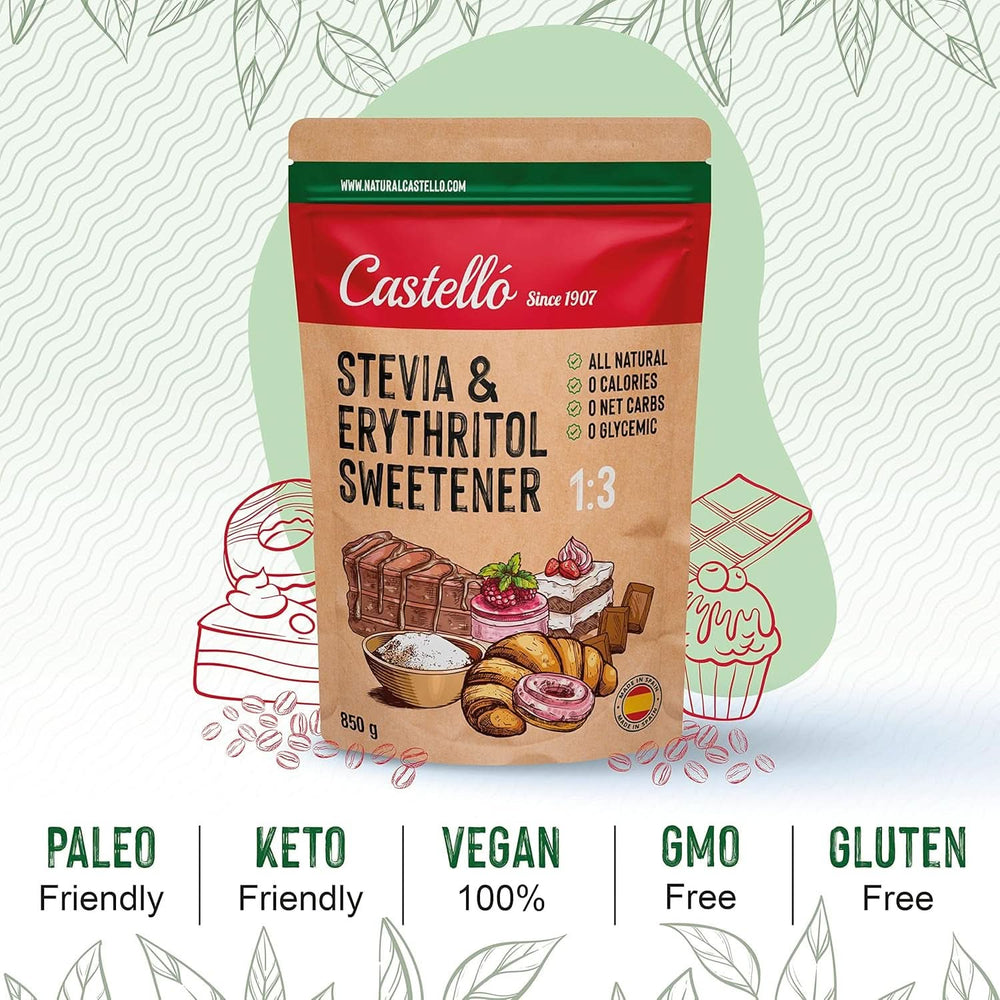 Stevia + Erythritol 1:3 Süßstoff, 1G = 3G Zucker, 850 Gramm Süßstoffe Naty Shop