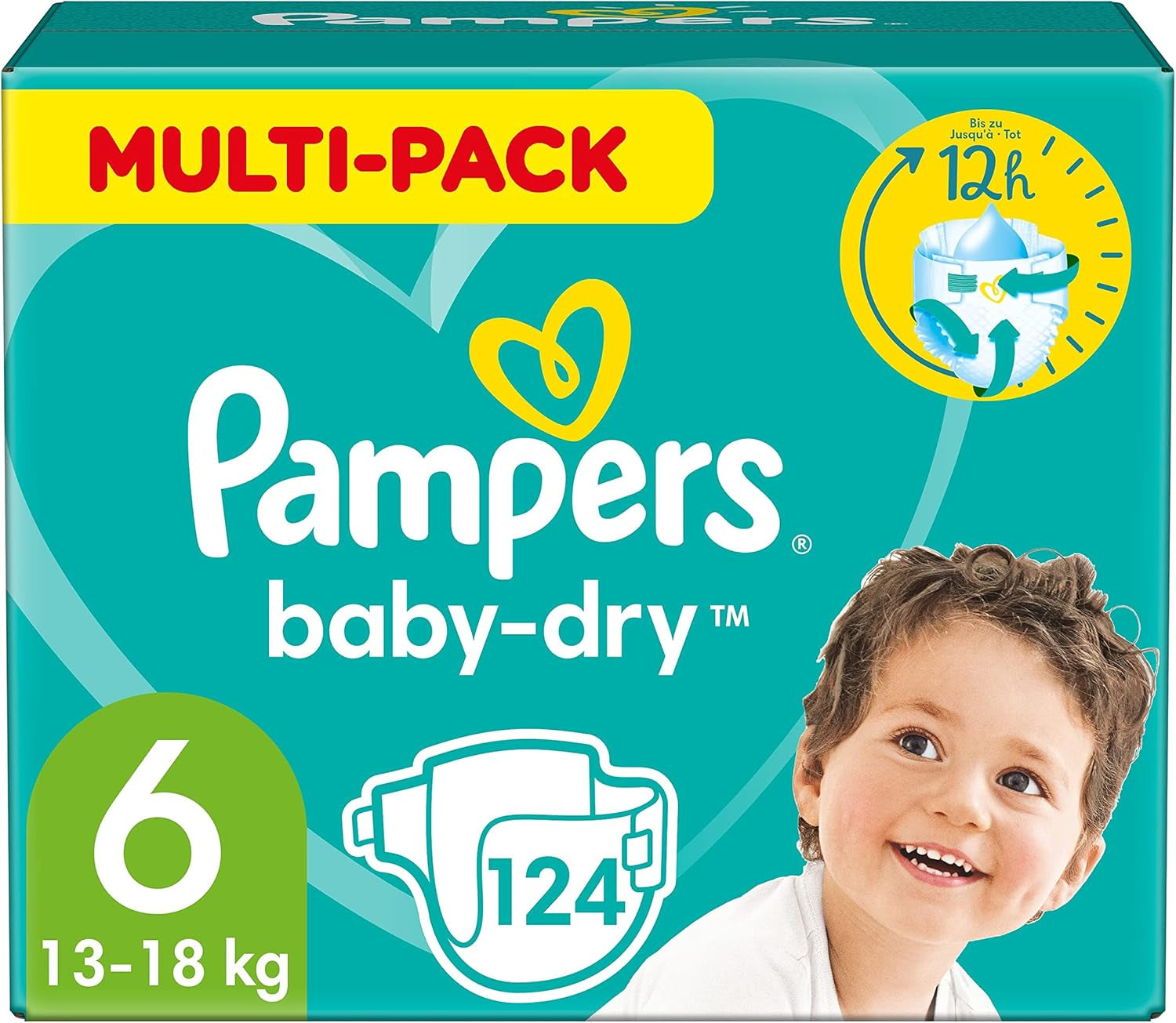 Pampers Baby-Dry Windeln, Größe 5, 174 Windeln, 11 kg – 16 kg, bis zu 100 % Auslaufschutz und Komfort die ganze Nacht