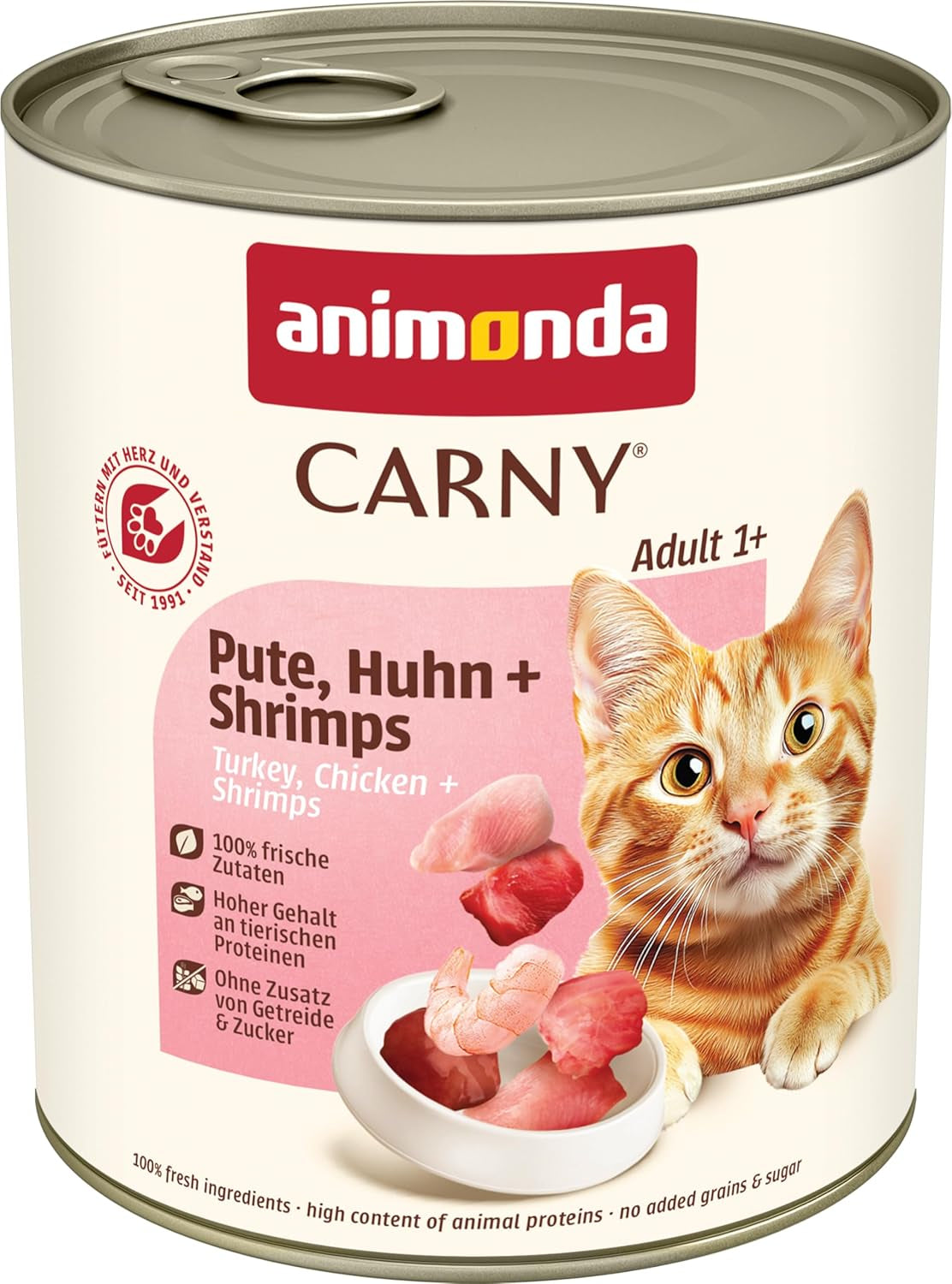 Animonda Carny hrană umedă pentru pisici curcan + pui + creveți (6 x 800g), hrană umedă fără cereale, fără zahăr, cu ingrediente proaspete din carne