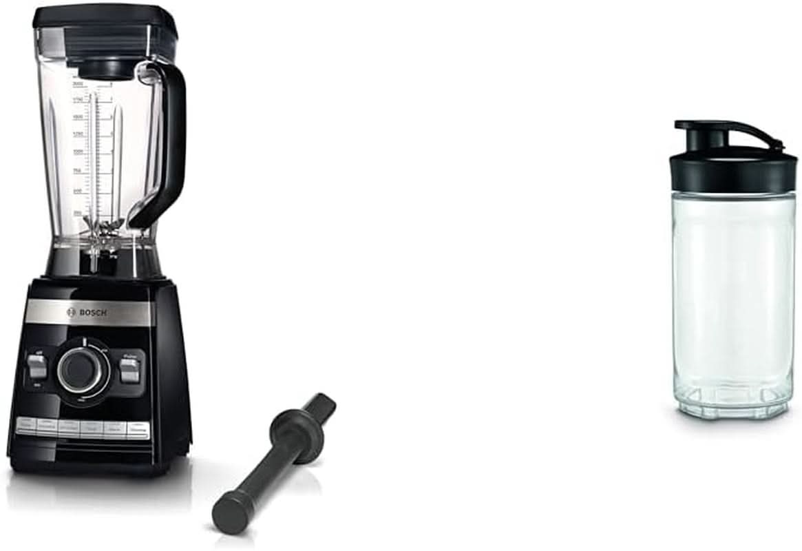 Bosch Standmixer Vitaboost MMBH6P6BDE, 6-Klingen-Edelstahlmesser, 2.5L Tritan-Mixbehälter, Stopfer, 6 Automatikprogramme, Rezeptbuch, Bpa-Frei, Einfache Reinigung, 45.000 U/Min, 1600 W, Schwarz Bucatarie Naty Shop Bundle Mit Becher 300Ml 6 Automatikprogramme Deutsches Rezeptbuch