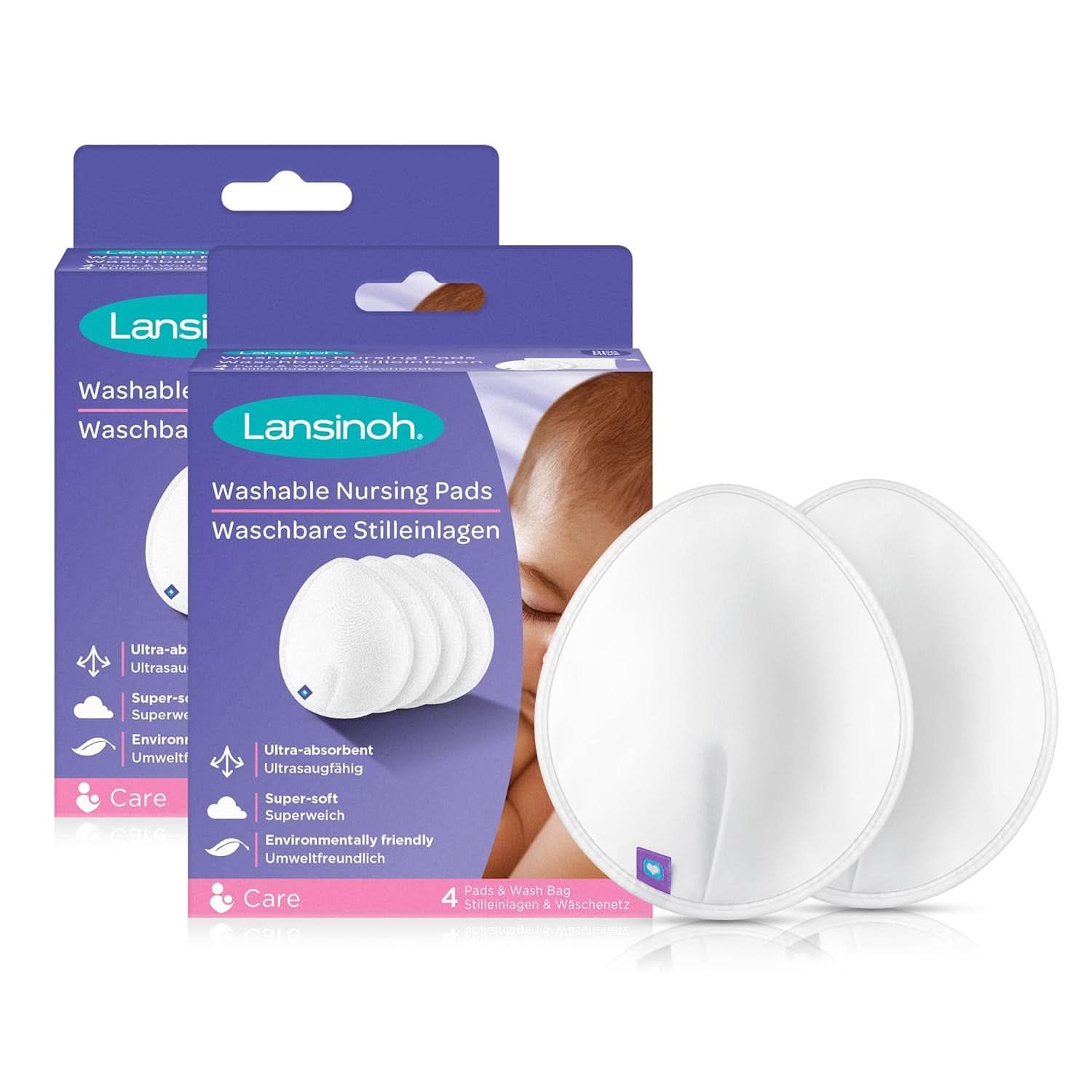 Waschbare Stilleinlagen von Lansinoh – 4er-Pack, inklusive Wäschenetz – Ultra saugfähig, superweich und wiederverwendbar. Zubehör Essen und Stillen Bebe Naty Shop Weiß 4 Stück (2er-Pack)