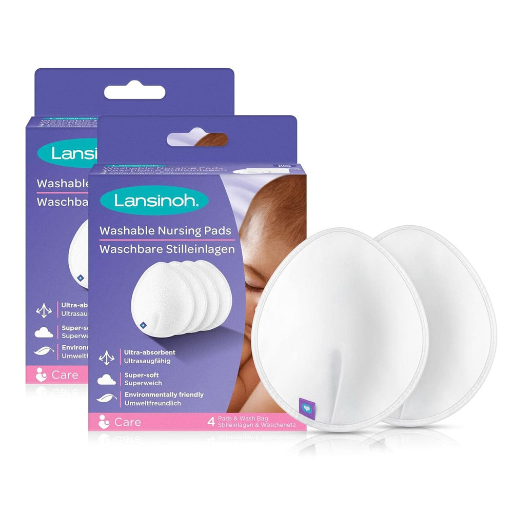 Waschbare Stilleinlagen von Lansinoh – 4er-Pack, inklusive Wäschenetz – Ultra saugfähig, superweich und wiederverwendbar. Zubehör Essen und Stillen Bebe Naty Shop Weiß 4 Stück (2er-Pack)