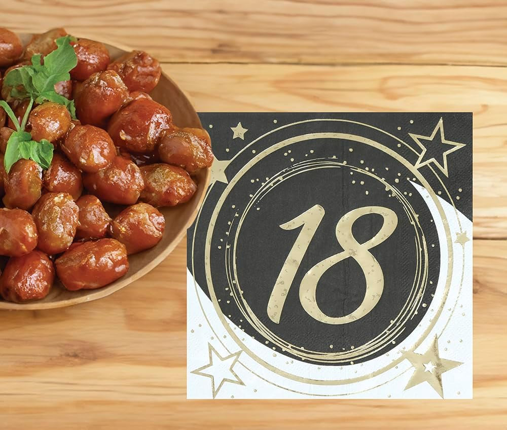 | 20 Șervețele Happy New Year (16X16 Cm) - Decorațiuni de masă pentru petreceri de Revelion - Ideal pentru evenimente și sărbători - Negru și auriu