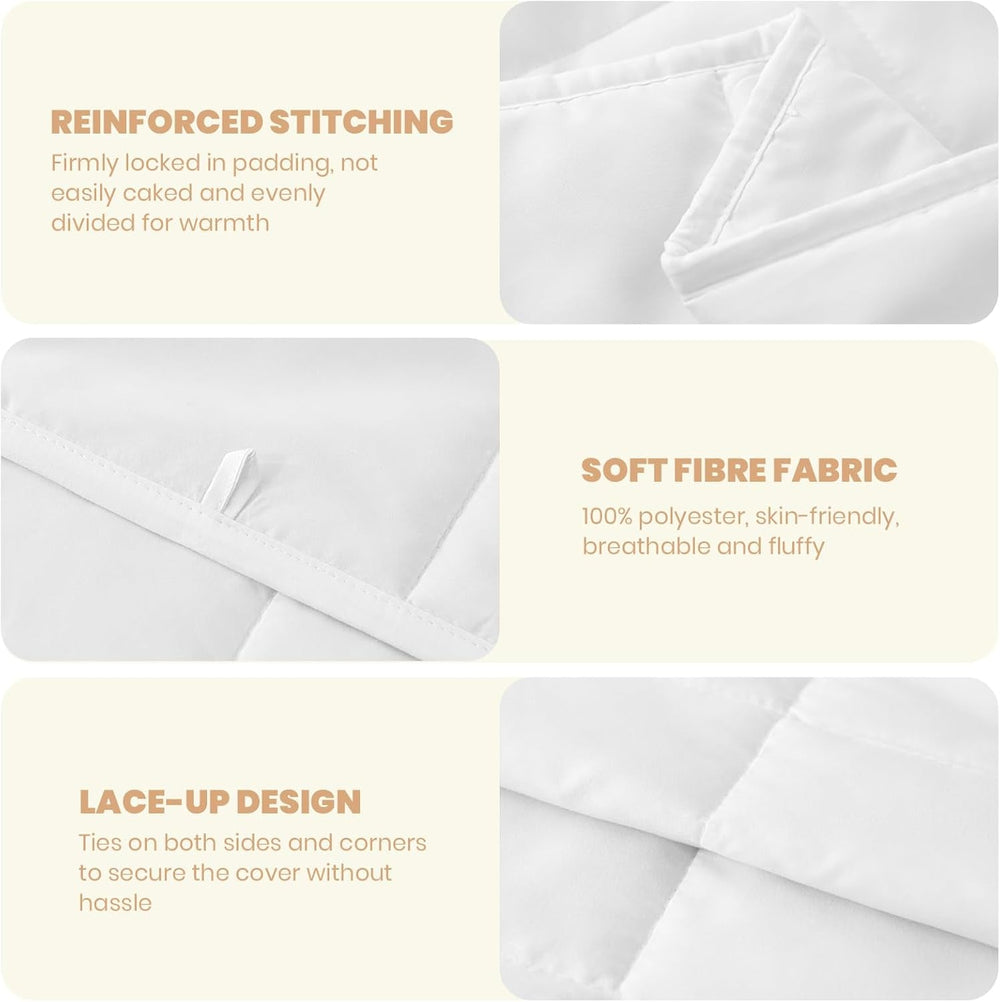 Good Nite Doppelbettdecke, 4,5 Tog, Sommerbettdecke, Doppelbettdecke, weiß, Steppdecke, Polyester, weich und leicht und maschinenwaschbar mit Eckbändern (Doppelbett 200 x 200 cm). Decken und Steppdecken Naty Shop