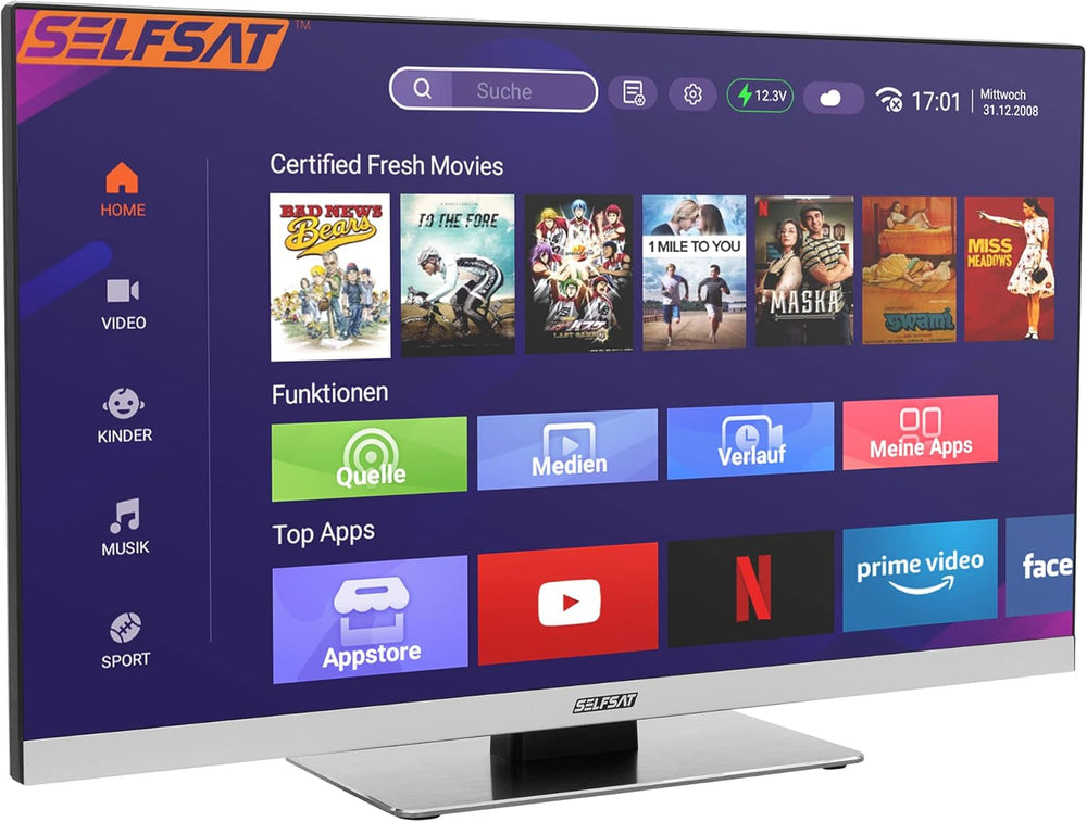 Televizor LED inteligent SELFSAT 1222 (55 cm/22") incl. tuner DVB-S2/C/T2 HD cu WLAN și Bluetooth