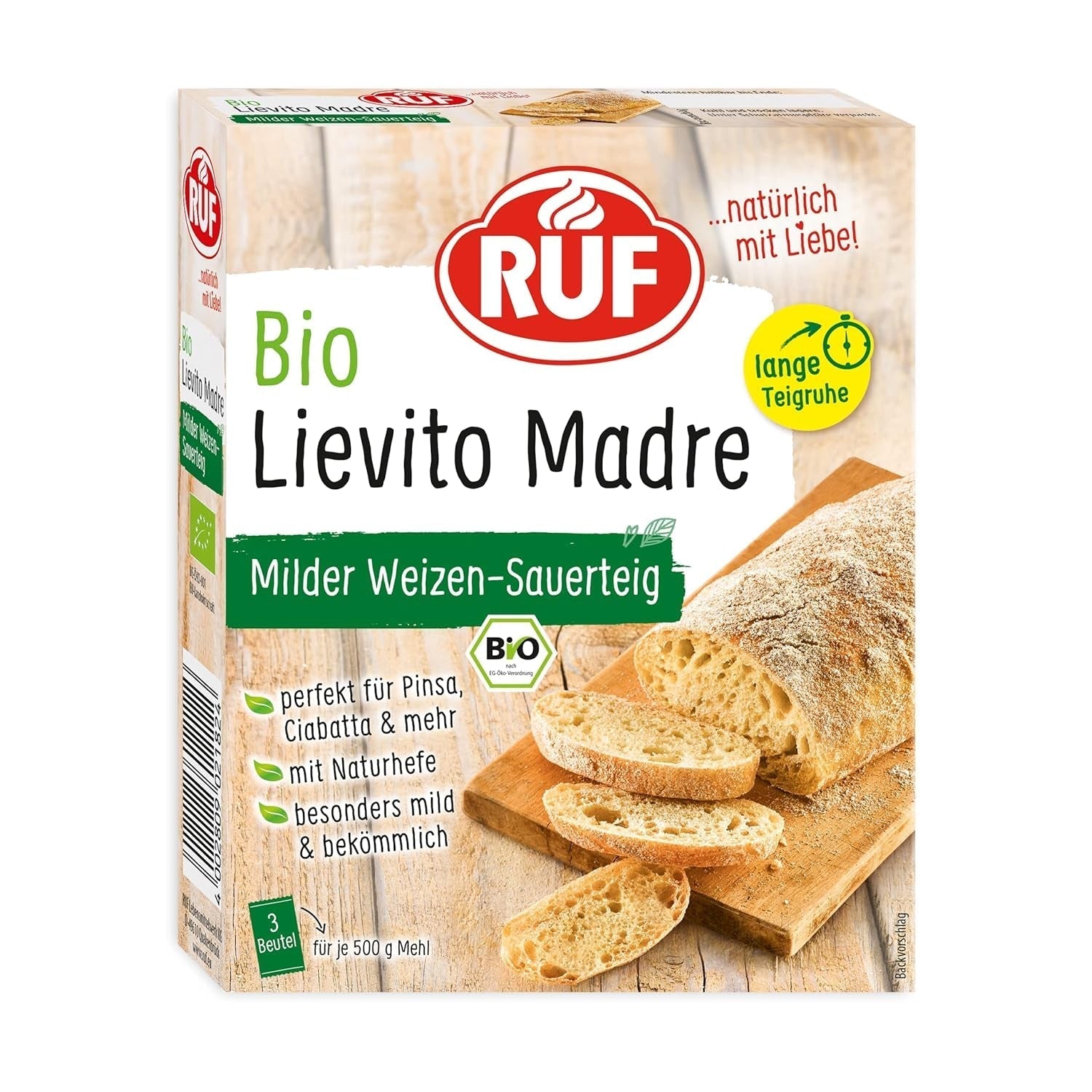 RUF Lievito Madre Sauerteig, Milder Weizen-Sauerteig, Mutterteig, Kurze Teigruhe Durch Enthaltene Trockenhefe, Lievito Madre Getrocknet Für Brot, Baguette, Focaccia, 3X35G Amestec pentru copt si gatit Naty Shop 105 G (1Er Pack) Lange Teigruhe