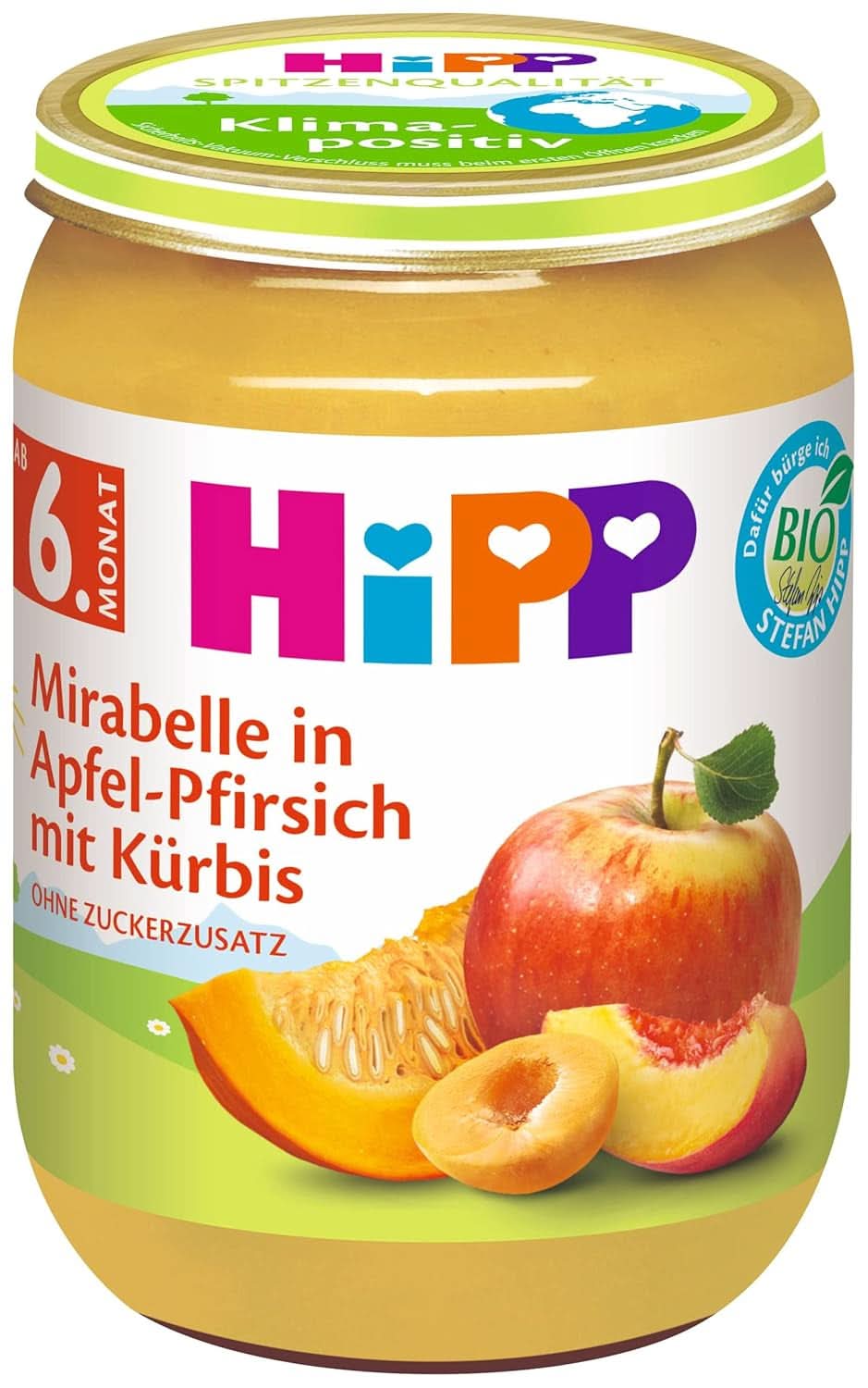 Hipp für kleine Feinschmecker, Nektarinen in Äpfeln und Mangos, ohne Zuckerzusatz, 6 x 190 Gramm Mutter und Kind Naty Shop 190 Gramm Mirabellen in Apfel- und Pfirsichpüree mit Kürbis