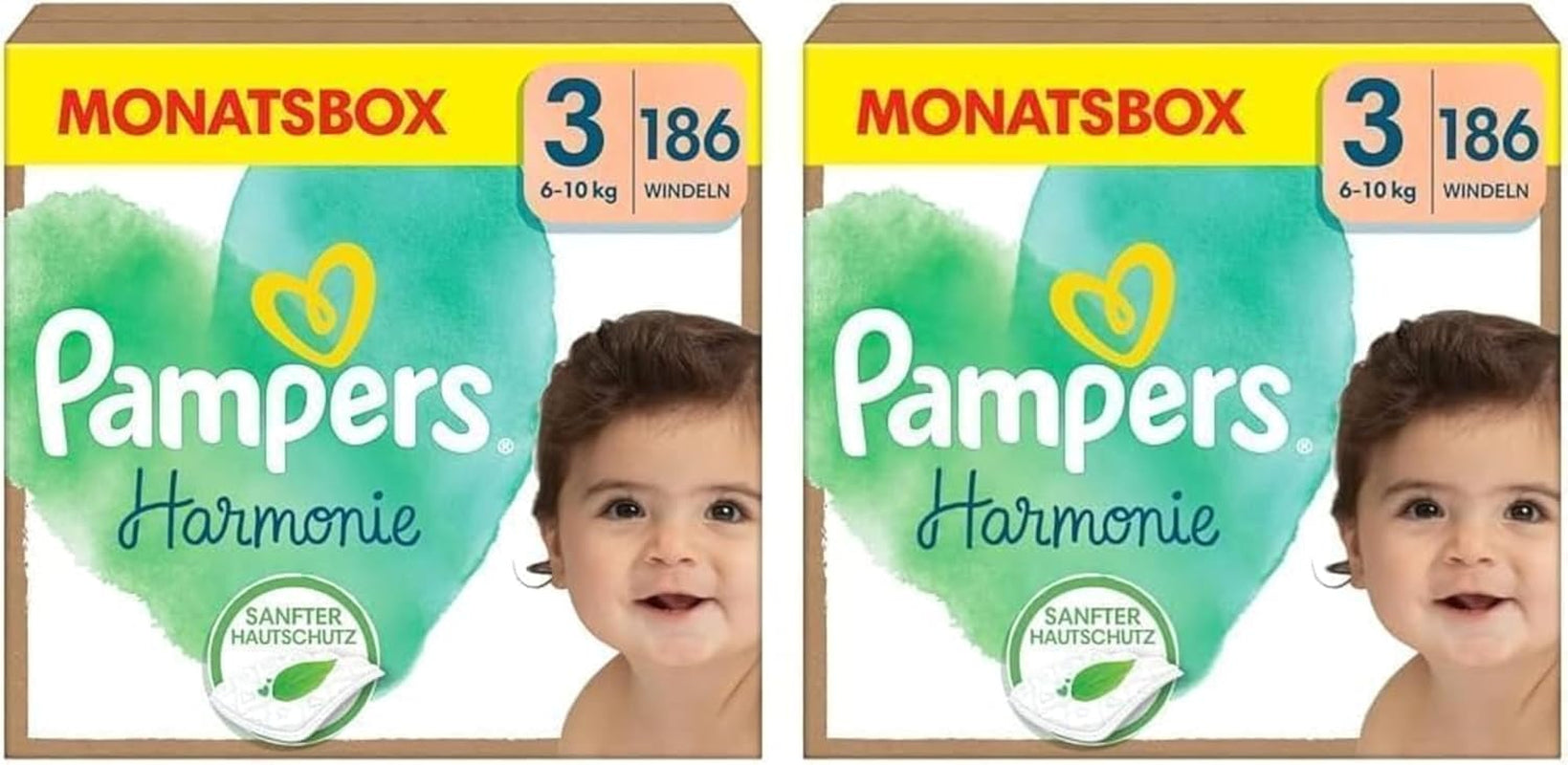 Pampers Harmony Windeln Größe 1, 180 Windeln, 2kg-5kg, sanfter Hautschutz mit 100% Pampers-Schutz