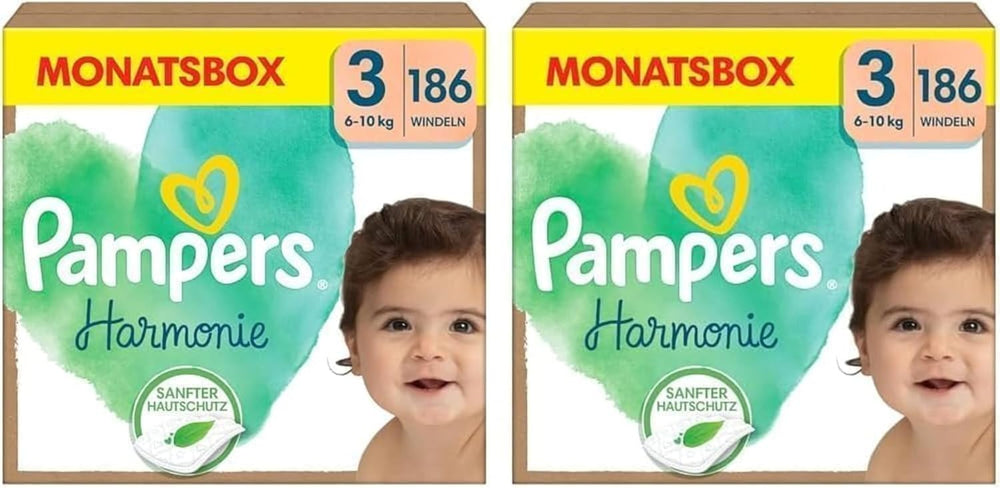 Pampers Harmony Windeln Größe 1, 180 Windeln, 2kg-5kg, sanfter Hautschutz mit 100% Pampers-Schutz