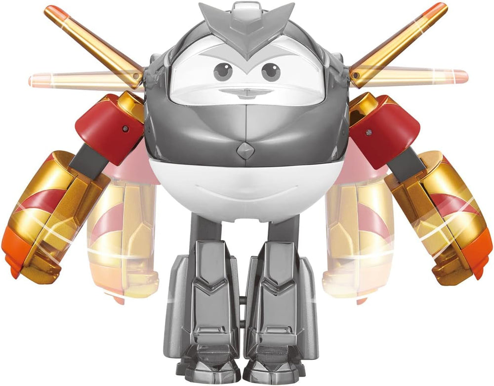 Super Wings EU750231 - Avion transformabil Golden Boy, aprox. 20,5 cm, figurină mare de joacă pentru copii, avion de jucărie transformabil și figurină robot Action figures Naty Shop