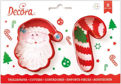 0255068 Formă de biscuiți din plastic cu Moș Crăciun și trestie de zahăr, 2 bucăți, asortate