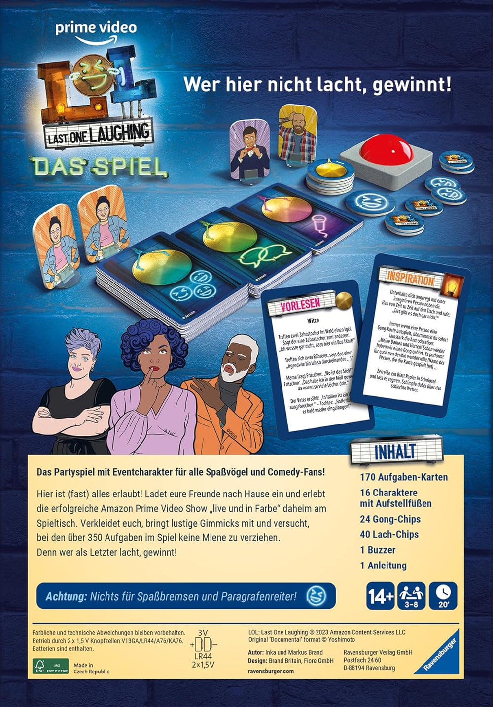Ravensburger 27524 - Last One Laughing - Das Partyspiel zur Serie, LOL-Spiel für 3-8 Spieler ab 14 Jahren, 350+ Aufgaben für die „Don't Laugh“-Herausforderung, das lustige Kartenspiel zu den LOL-Staffeln 1, 2, 3 und 4