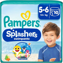Pampers Größe 5–6 Splashers Baby Shark Limited Edition 10er-Pack Einweg-Schwimmwindeln für sicheren Wasserschutz