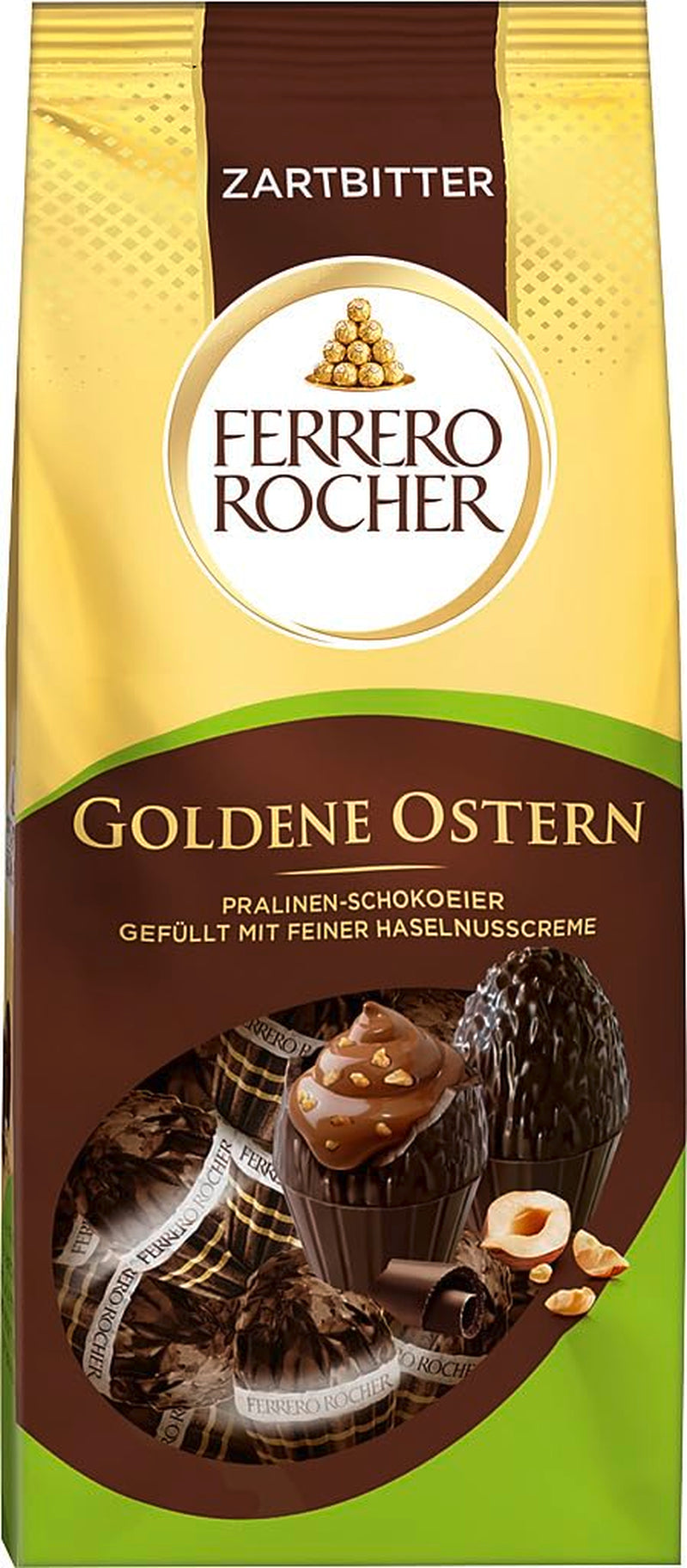 Schokoladen-Praliné-Eier 90g – Zartbitterschokolade mit Haselnussstückchen und feiner Kakaocreme mit Haselnüssen – Ostereier für Osternester – Ostergeschenk – Osterschokolade, Ostersüßigkeiten