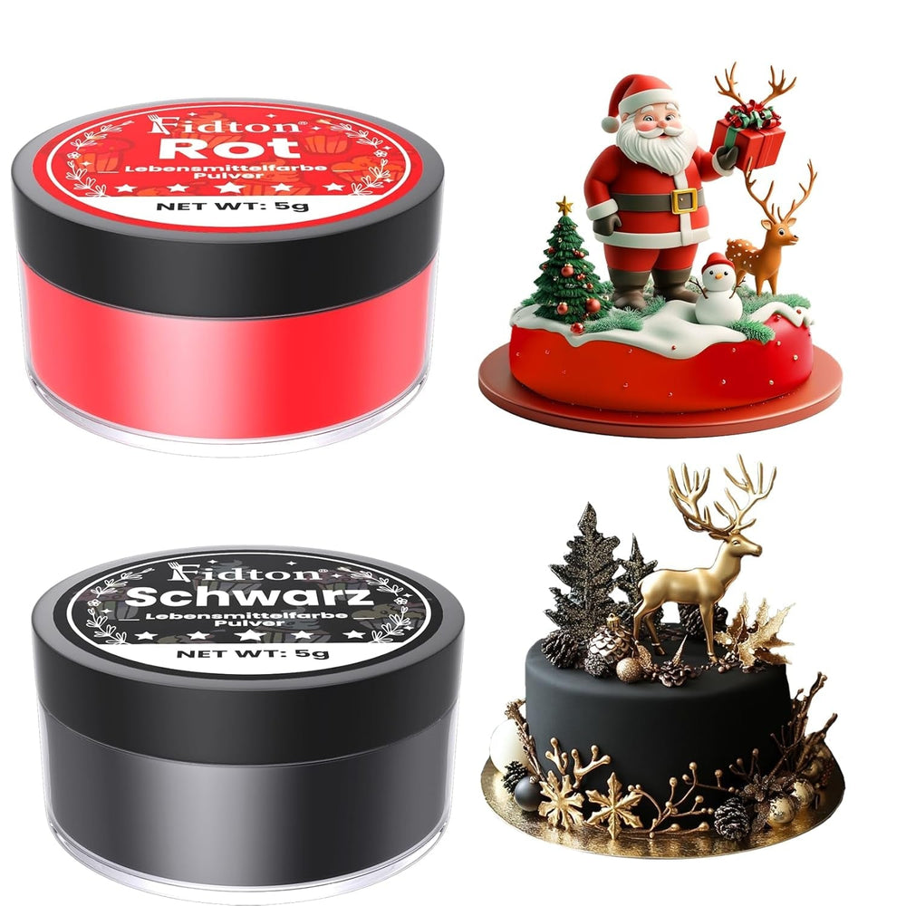 Colorant alimentar pudră - 2 culori colorant alimentar solubil în apă ultra concentrat, colorant alimentar pentru fondant, coloranți alimentari, macarons, copt, colorant alimentar roșu și negru - 5 g