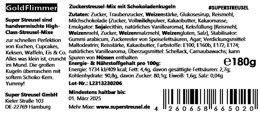 Super Streusel Gold Glimmer, Sprinkles cu tematica de Crăciun, 180 grame Sprinkles Naty Shop