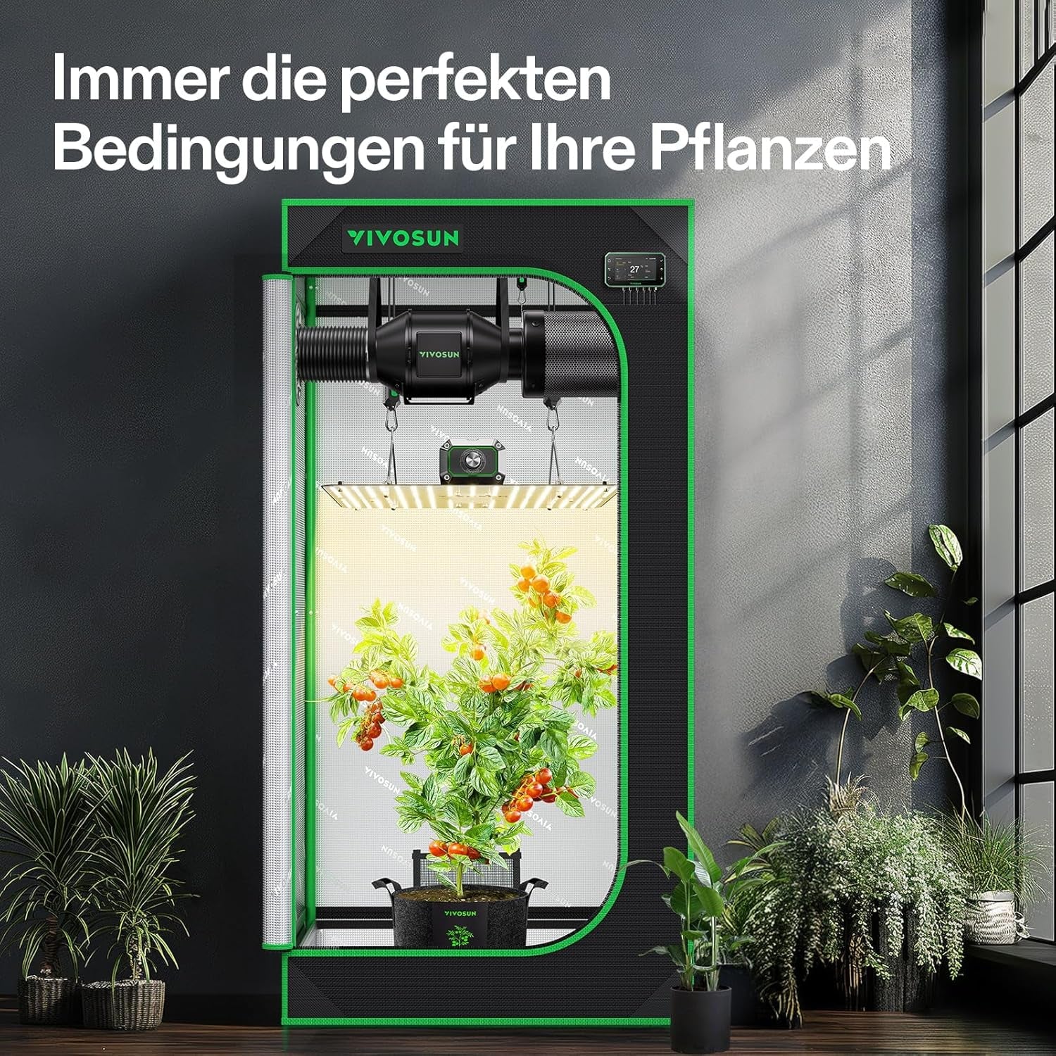 VIVOSUN Smart Grow Tent Komplettset 60 x 60 x 120 cm, integriertes automatisches WLAN-Wachstumssystem mit 100 W Vollspektrum-LED-Licht und effizientem Belüftungssystem mit GrowHub E42A+-Controller